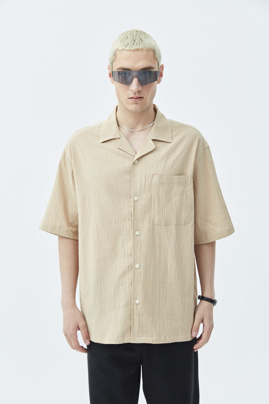 Oversized Short-Sleeve Linen Shirt with Pockets