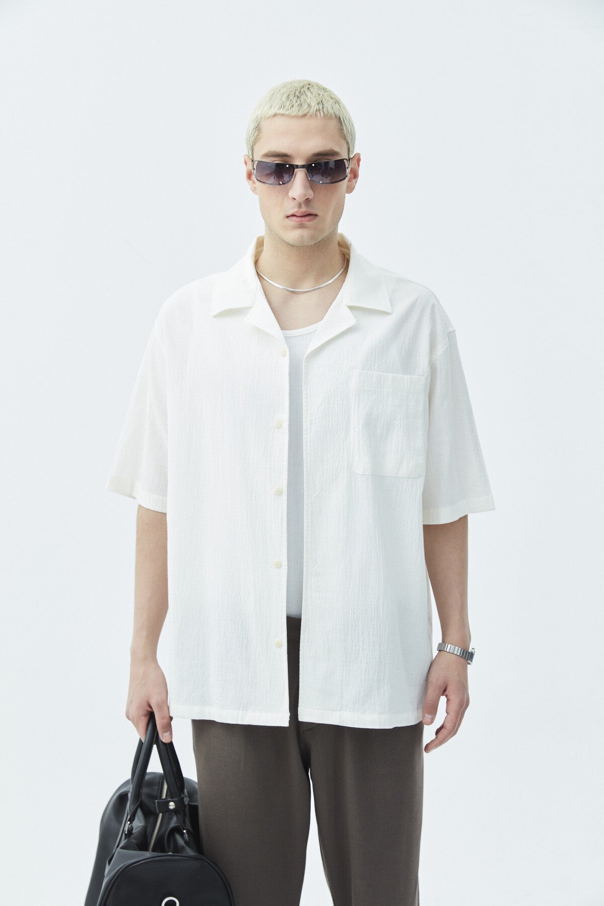 Oversized Short-Sleeve Linen Shirt with Pockets
