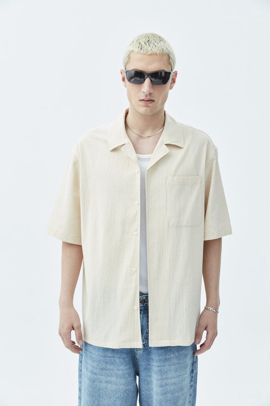 Oversized Short-Sleeve Linen Shirt with Pockets