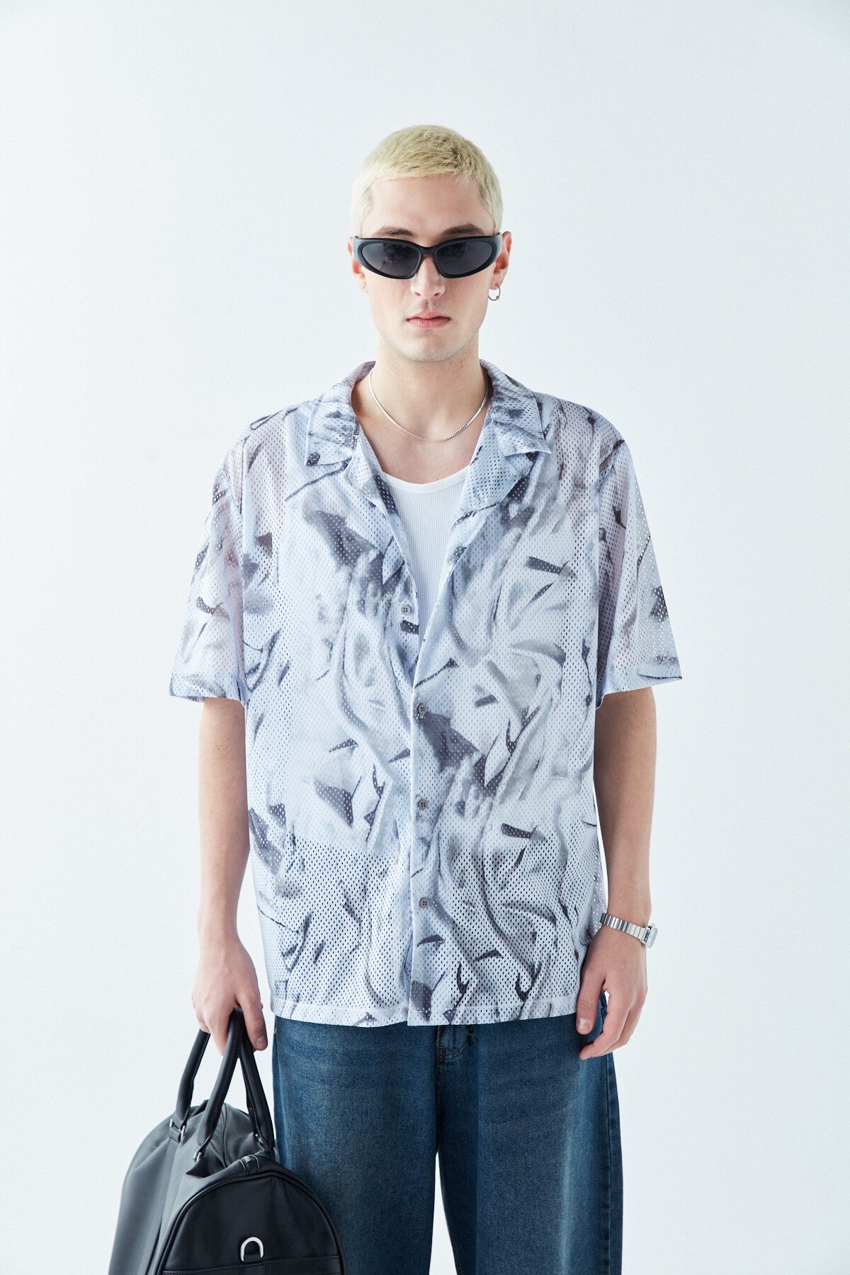 Patterned, Ribbed Oversized Shirt
