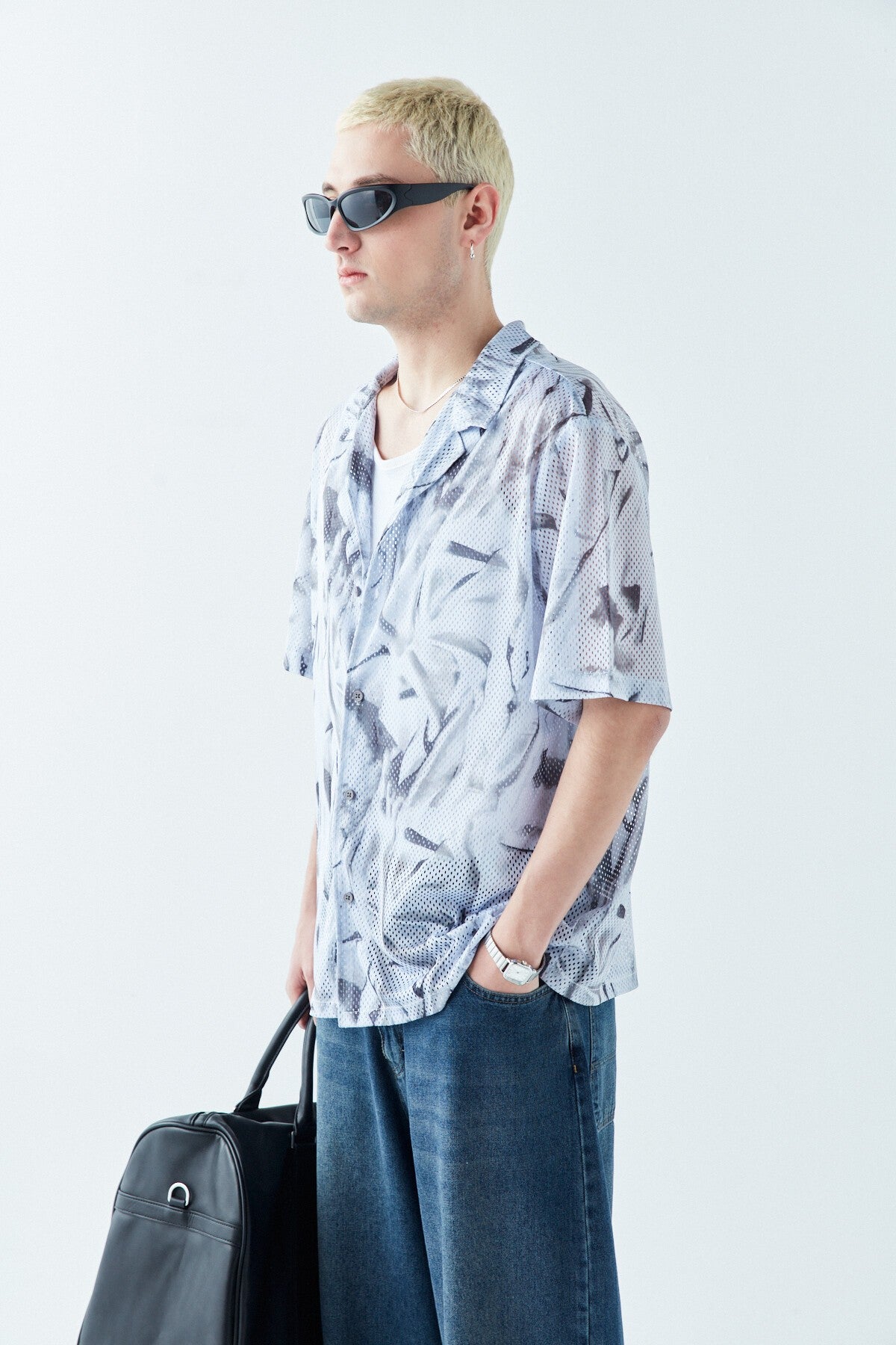 Patterned, Ribbed Oversized Shirt