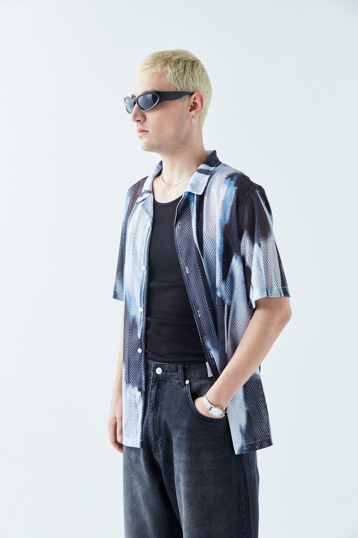 Patterned, Ribbed Oversized Shirt