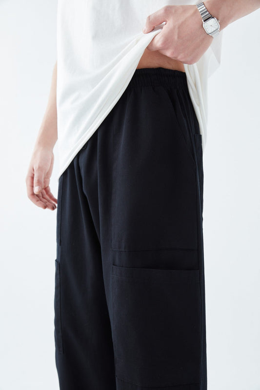 Baggy Linen Pants with Side Pocket Detail