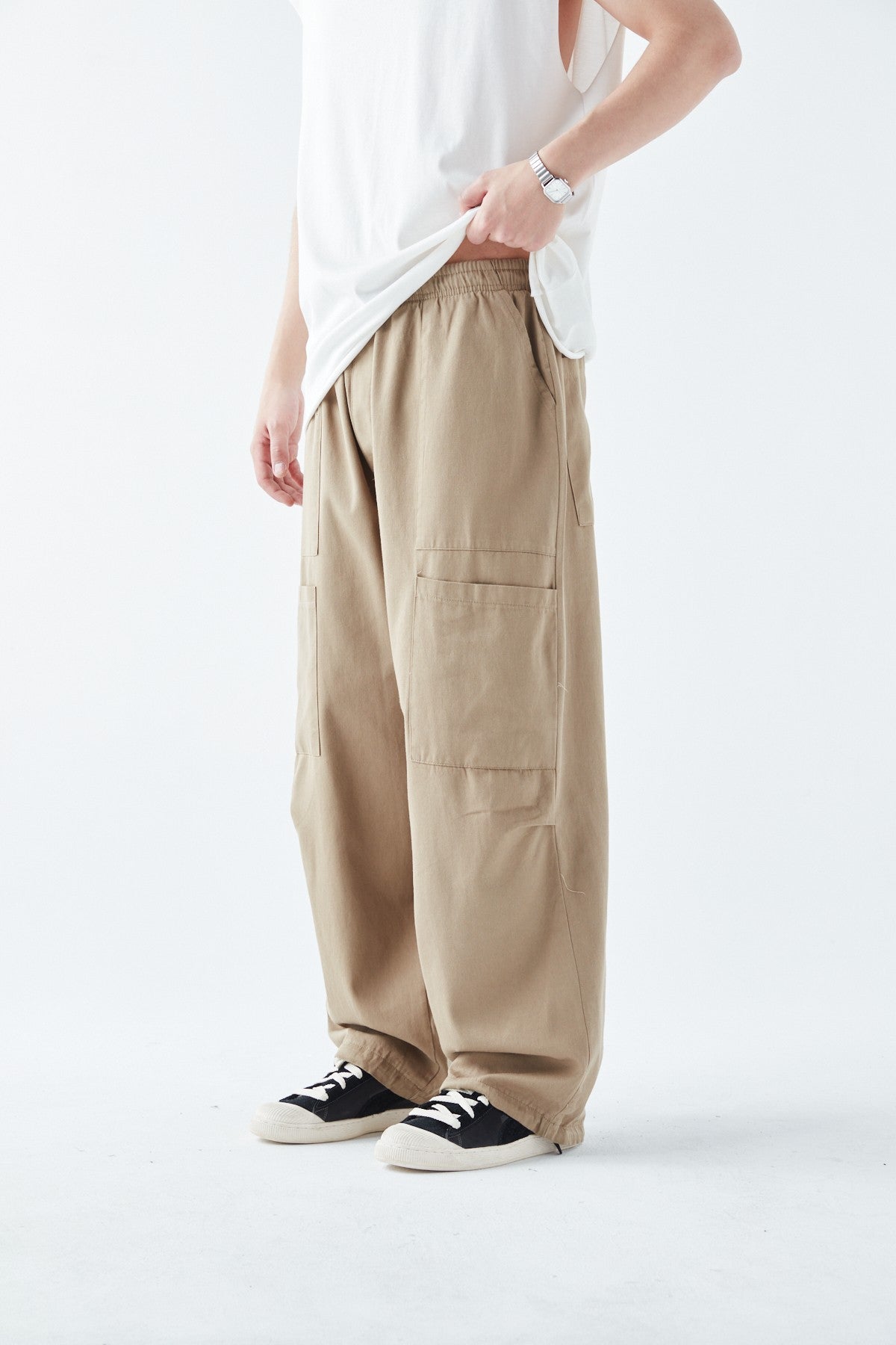 Baggy Linen Pants with Side Pocket Detail