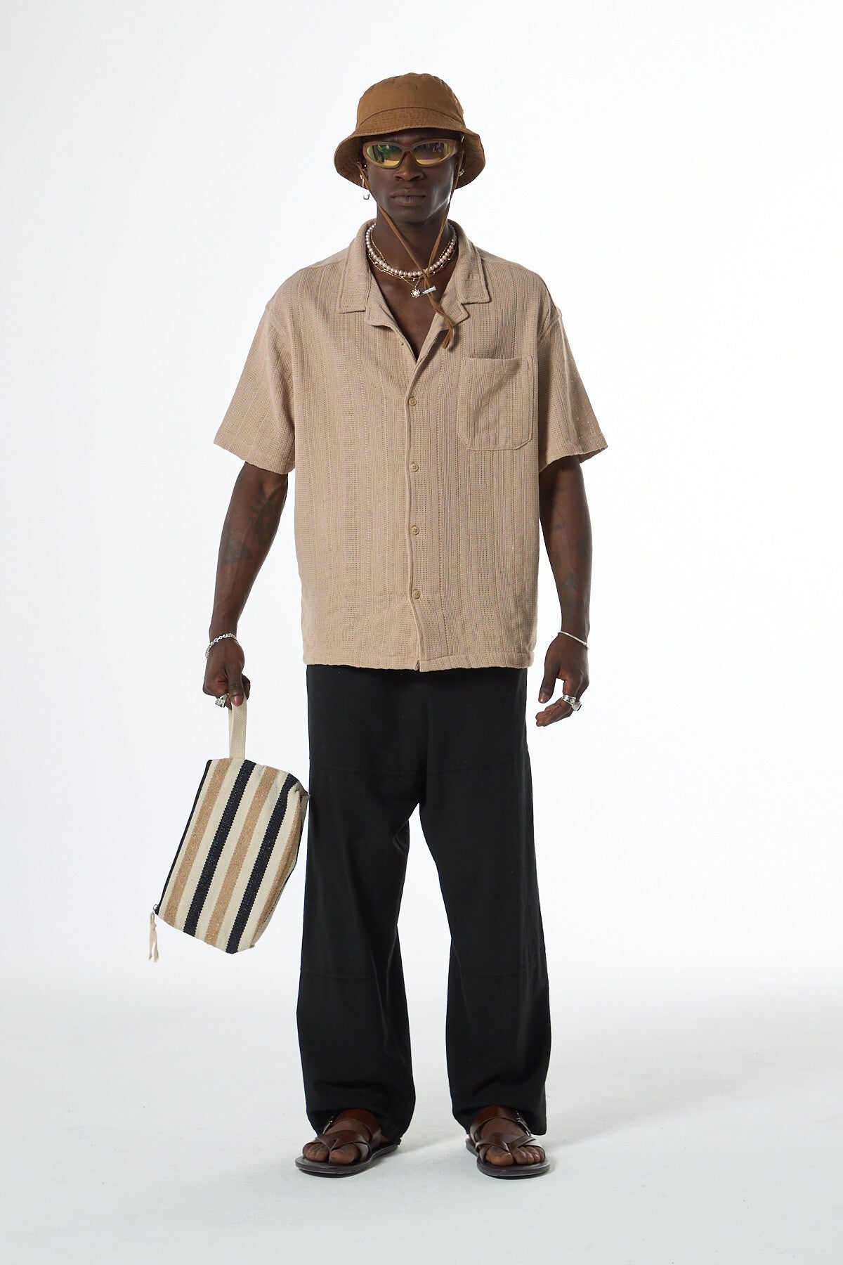 Oversized Short-Sleeve Knitted Shirt with Pockets