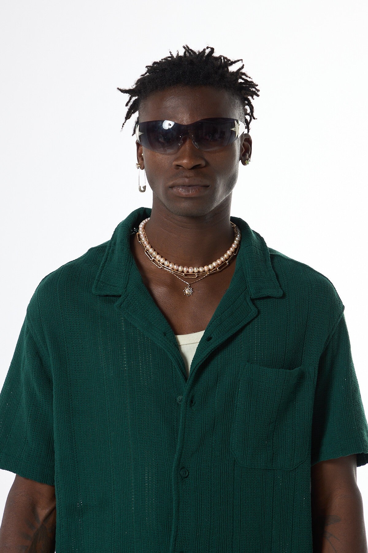 Oversized Short-Sleeve Knitted Shirt with Pockets