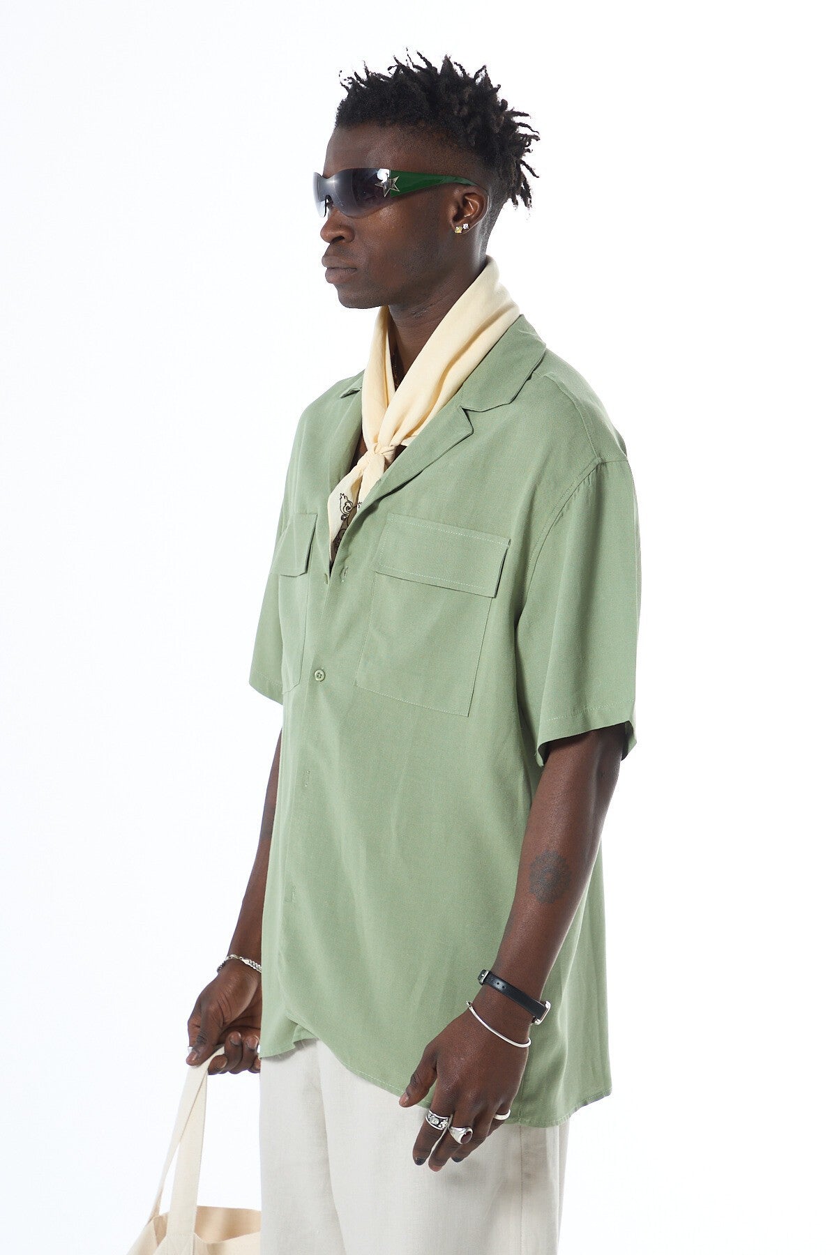 Oversized Short-Sleeve Linen Shirt with Two Pockets