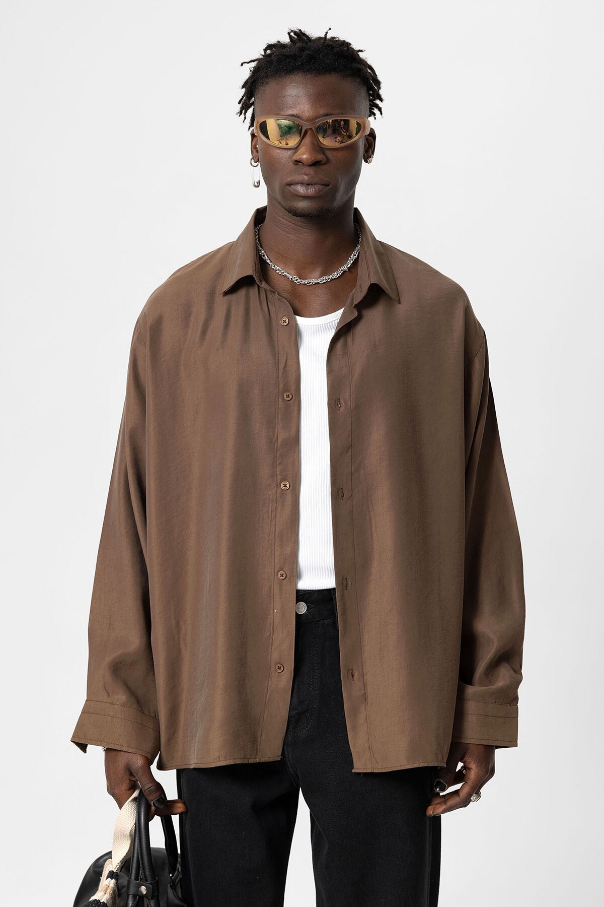 Basic Oversized Long-Sleeve Modal-Blend Shirt