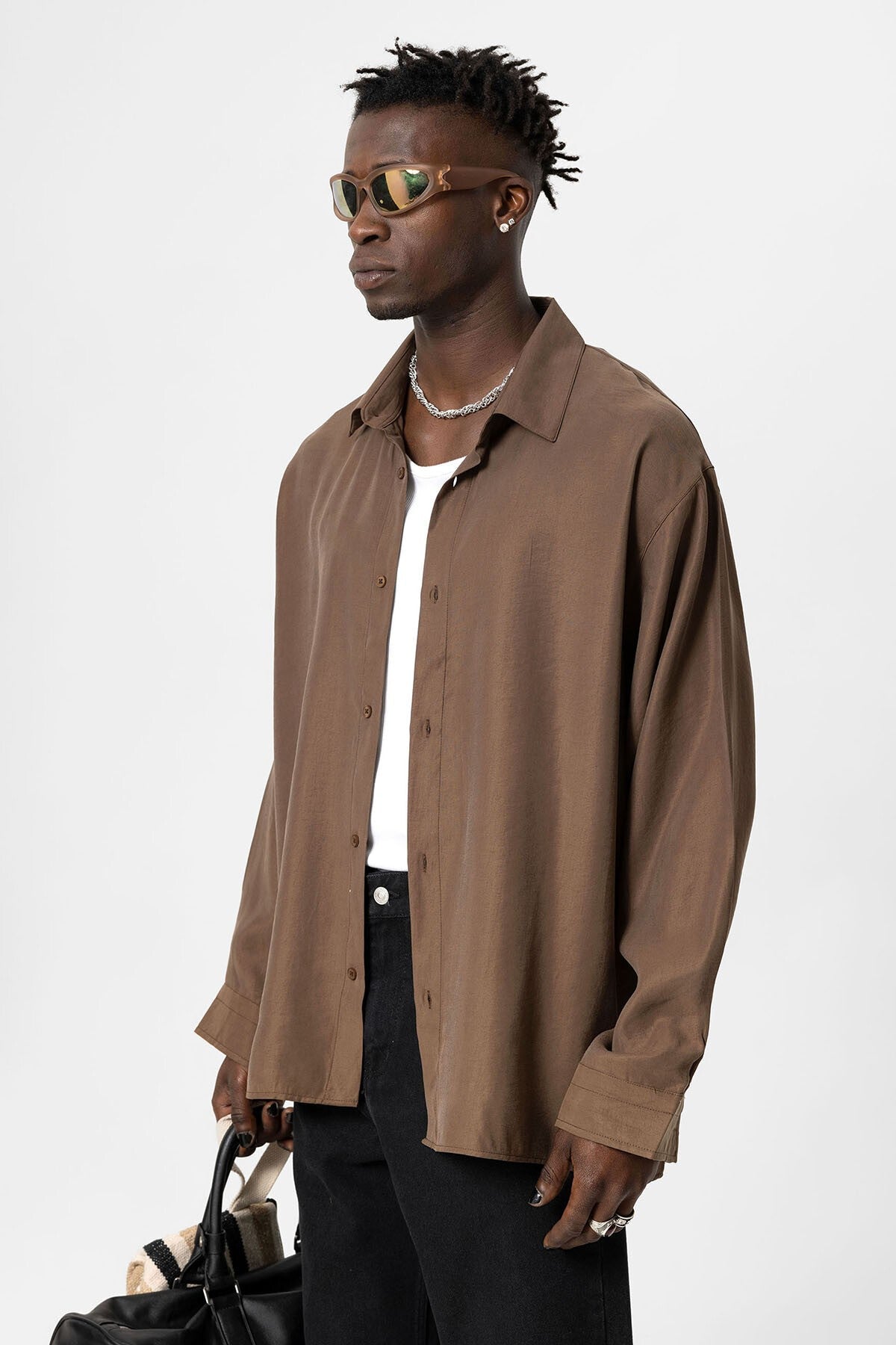 Basic Oversized Long-Sleeve Modal-Blend Shirt