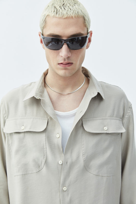 Long-Sleeve Modal Shirt with Double Pockets
