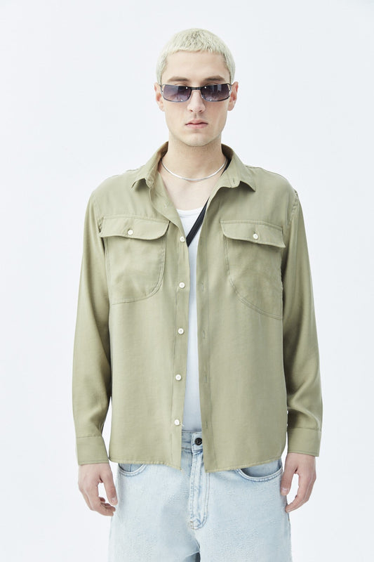 Long-Sleeve Modal Shirt with Double Pockets