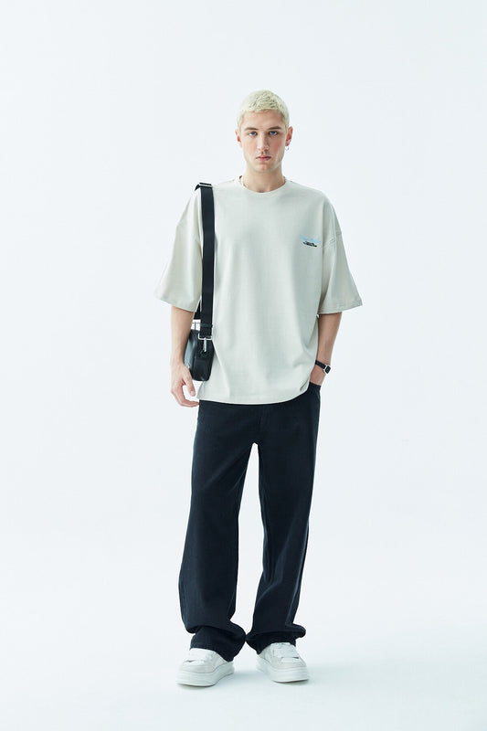 Oversized T-Shirt with Print—Light Gray