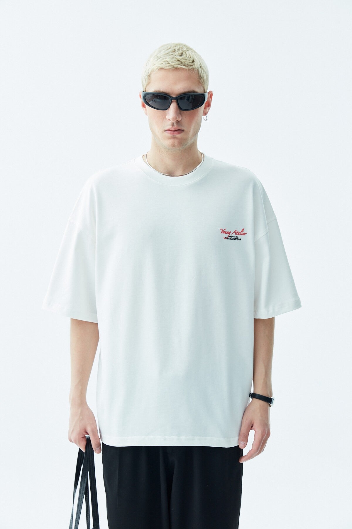 Oversized T-Shirt with Print—Light Gray