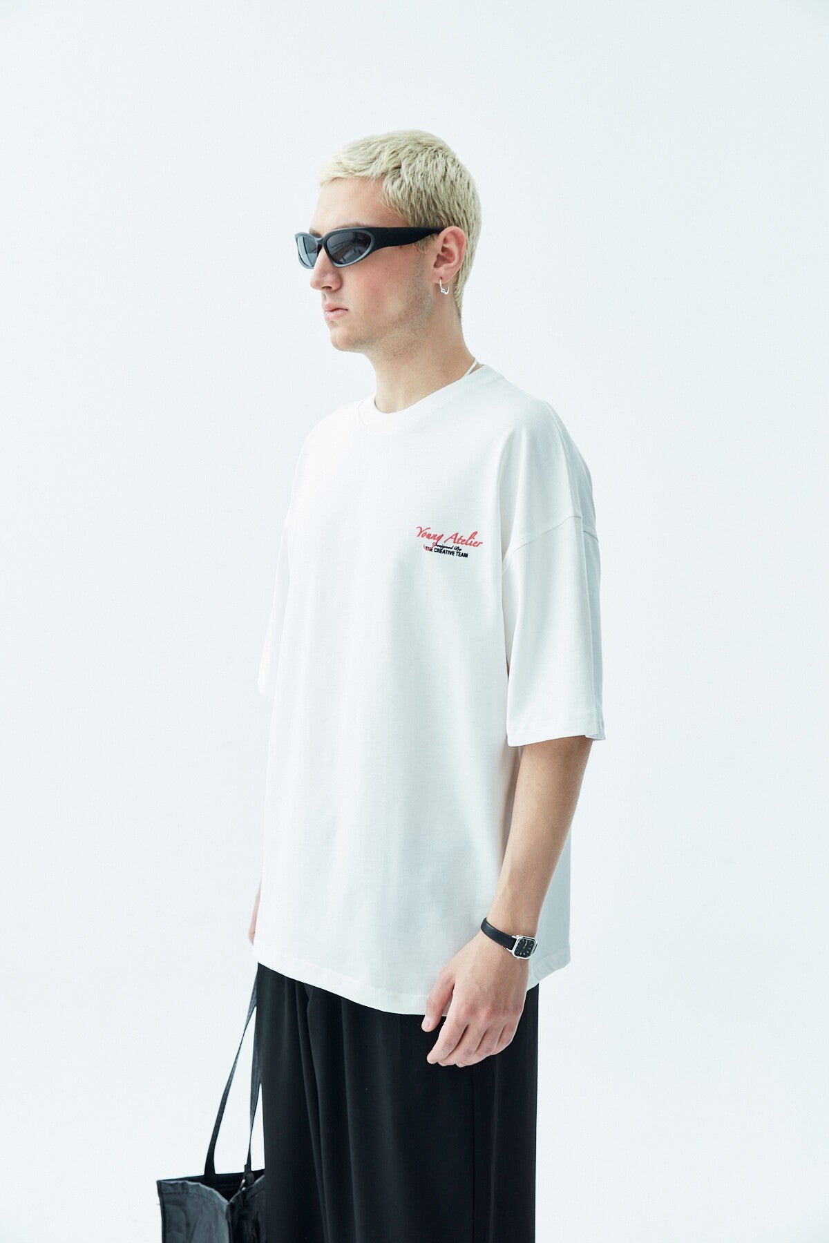 Oversized T-Shirt with Print—Light Gray