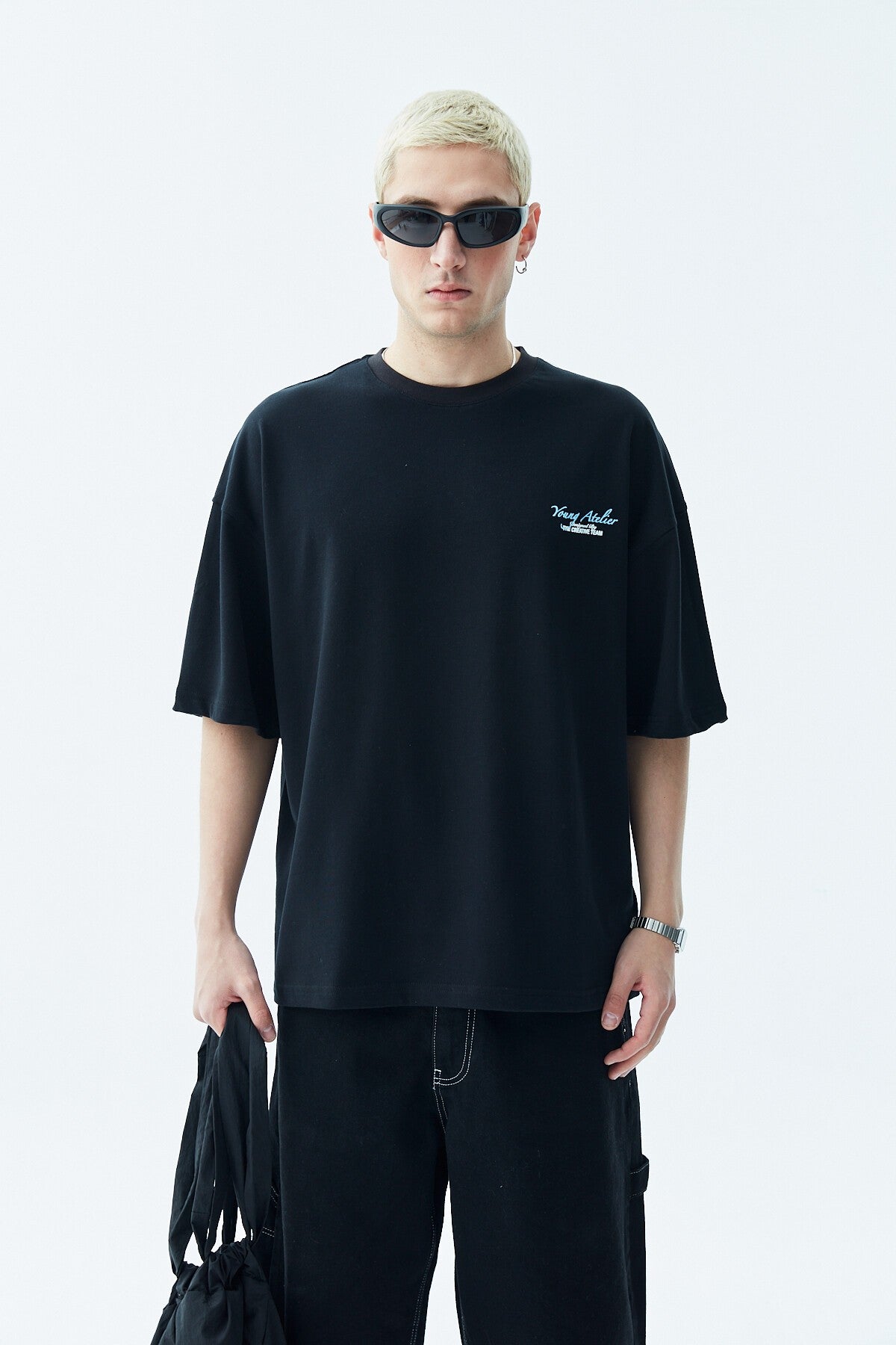 Oversized T-Shirt with Print—Light Gray