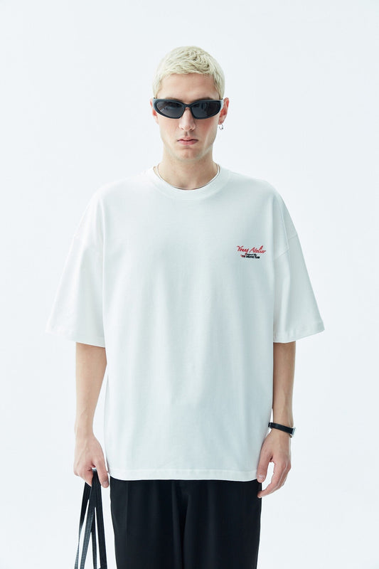 Oversized T-Shirt with Print—Light Gray