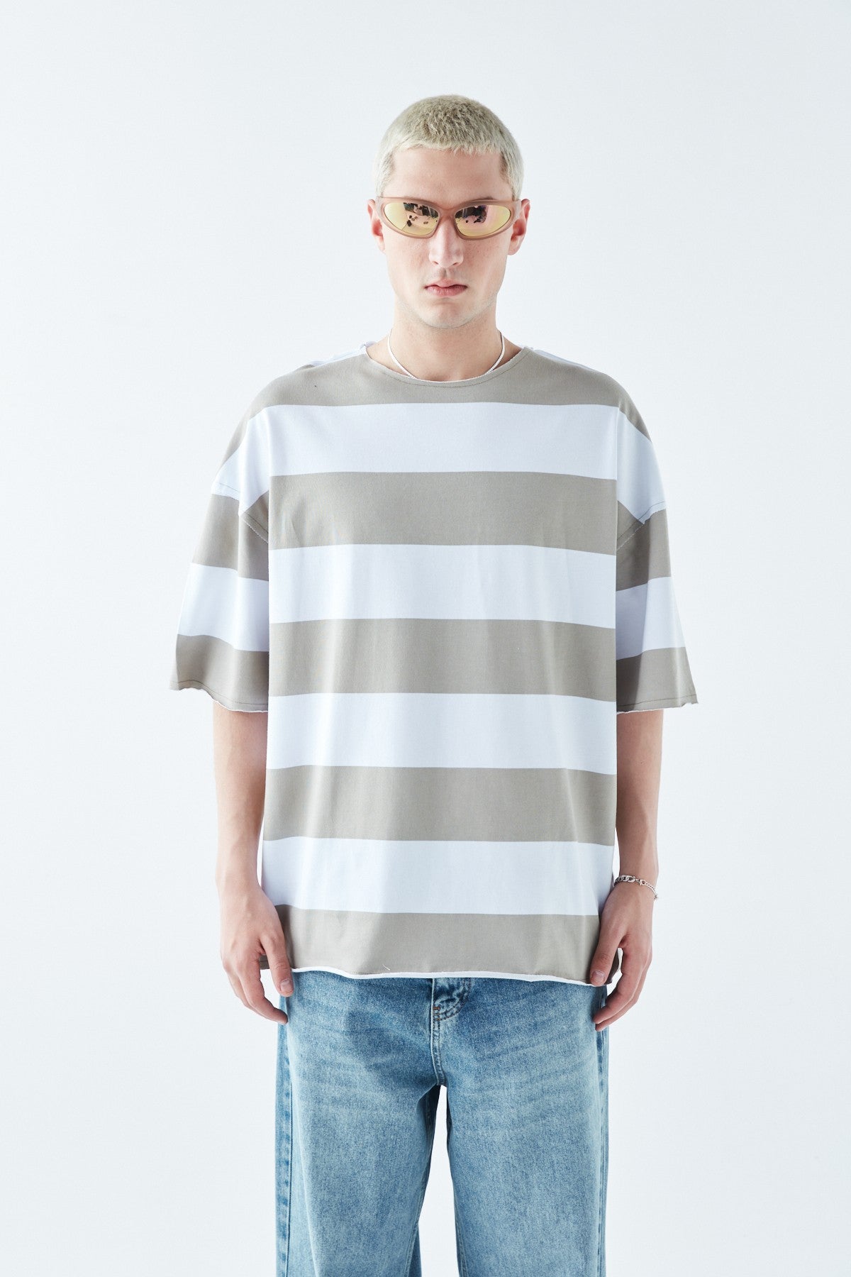 Oversized 100% Cotton T-Shirt with Digital Print Stripes