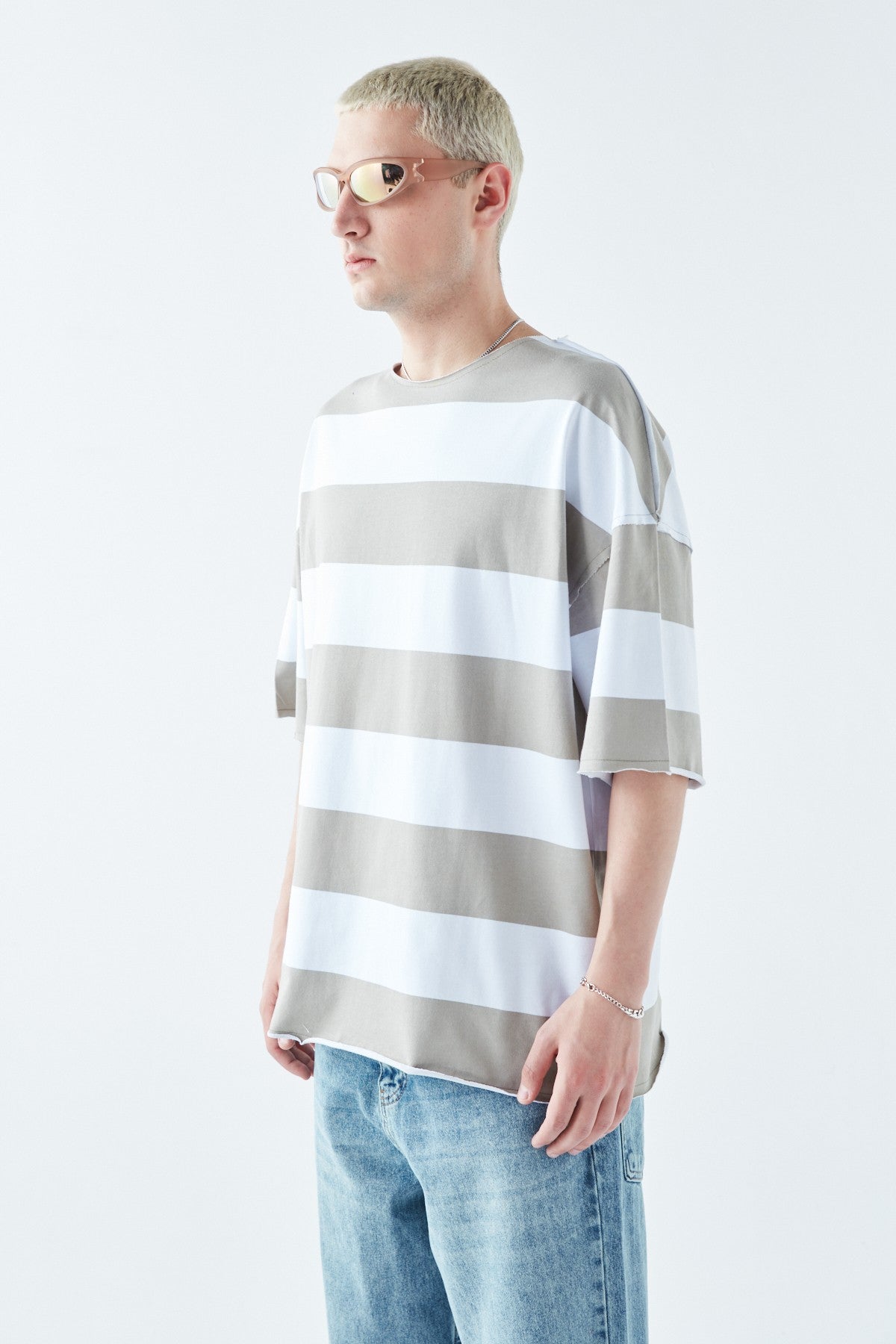 Oversized 100% Cotton T-Shirt with Digital Print Stripes