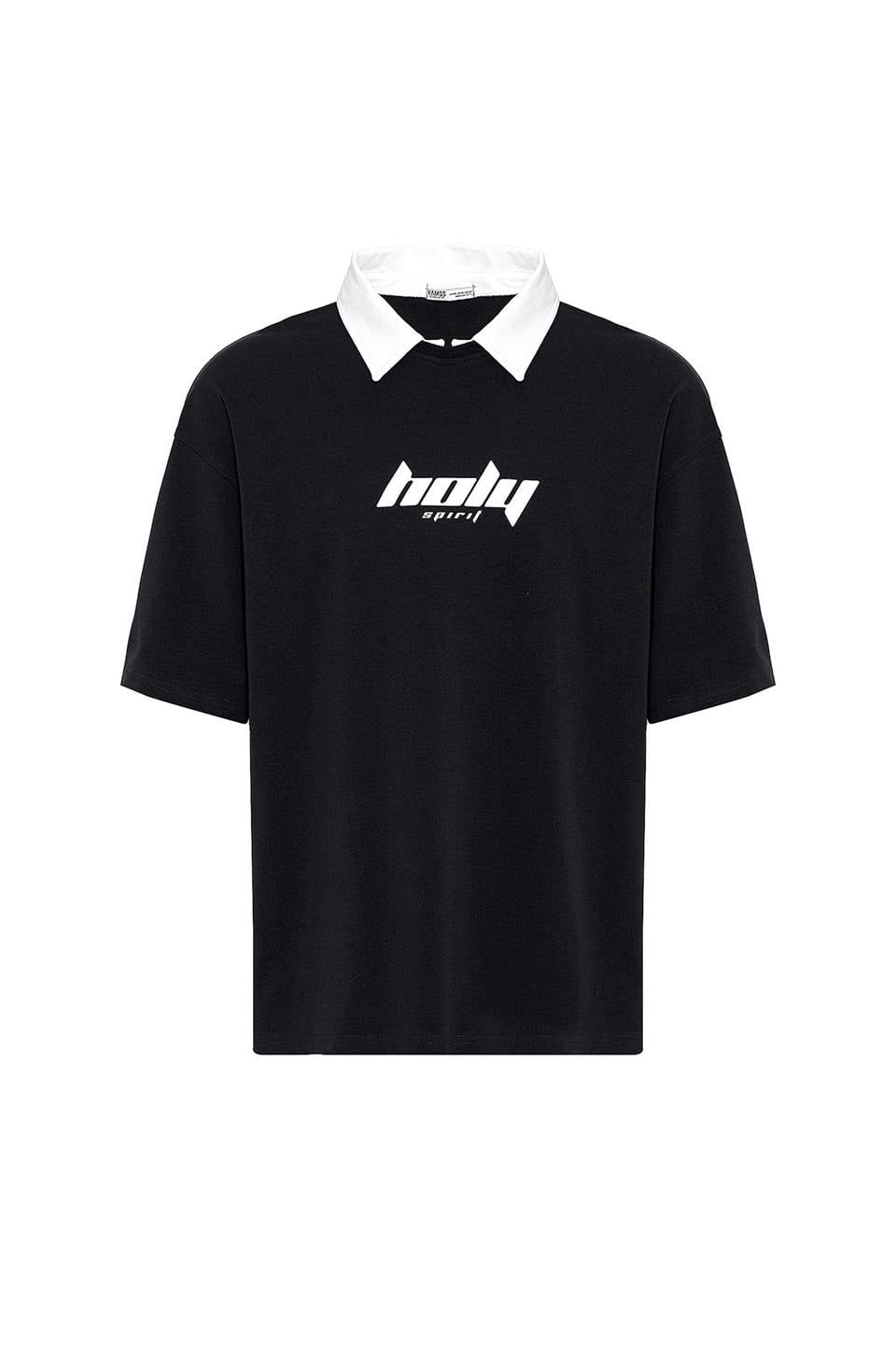 Oversized Printed T-Shirt with a Polo Collar
