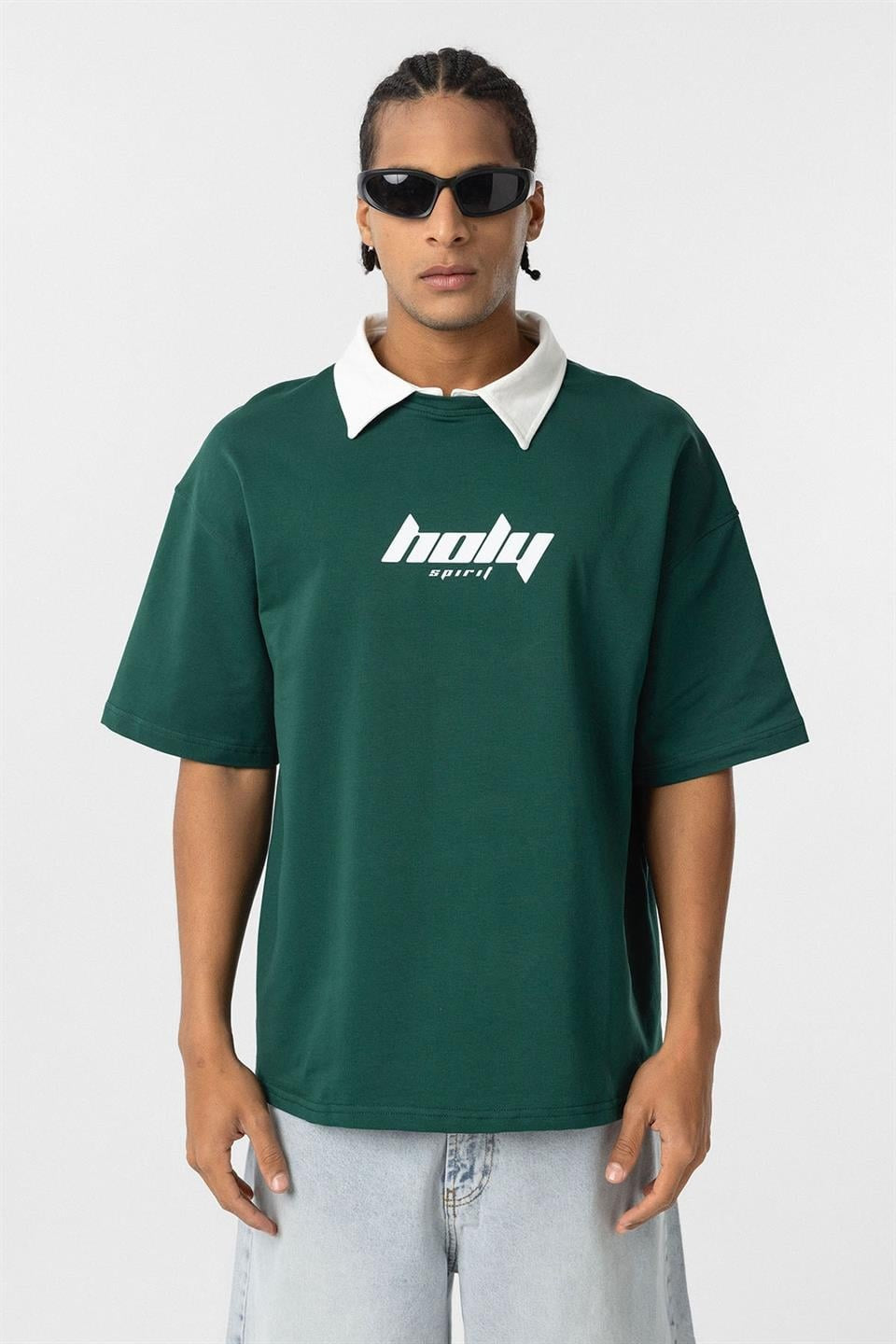 Oversized Printed T-Shirt with a Polo Collar