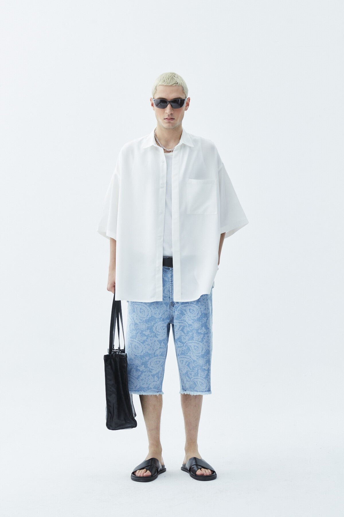 Oversized Short-Sleeve Linen Shirt with One Pocket