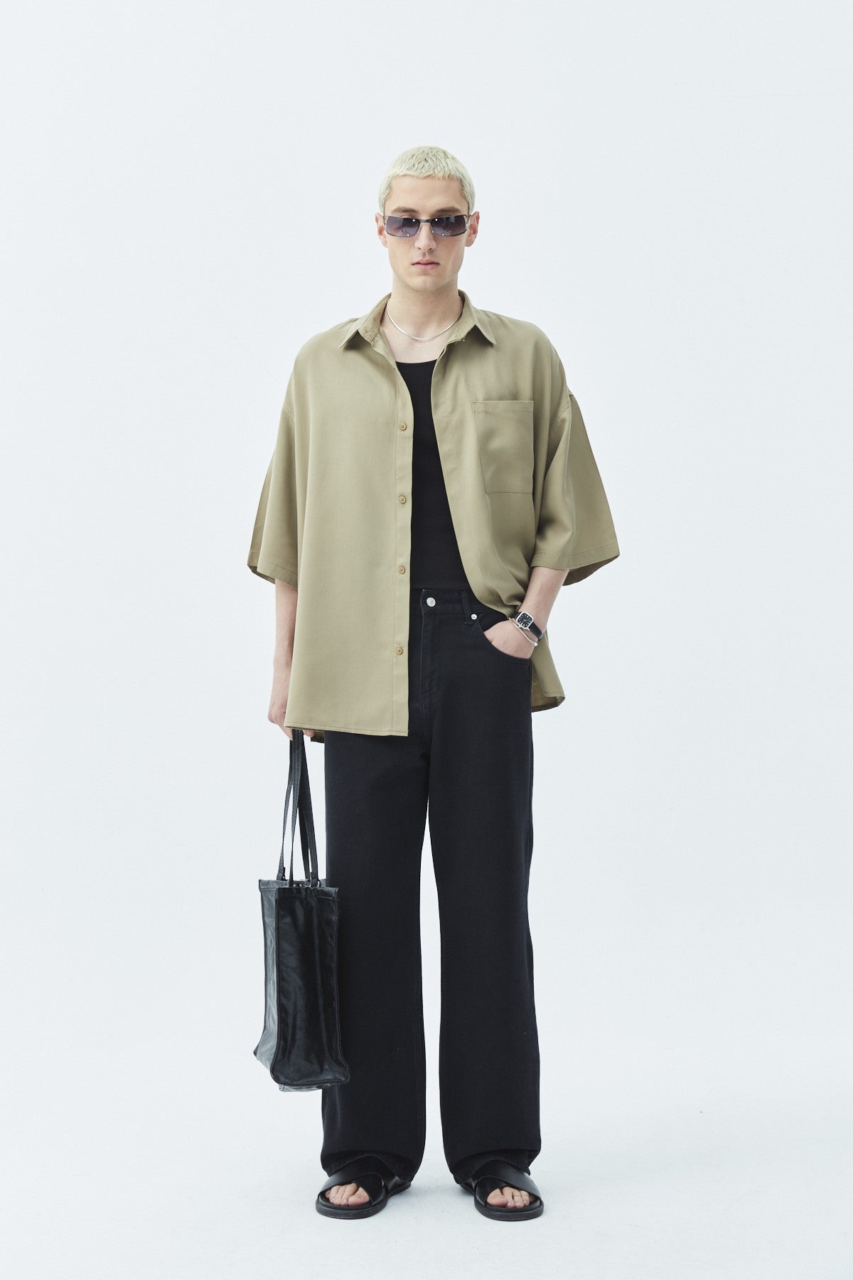 Oversized Short-Sleeve Linen Shirt with One Pocket