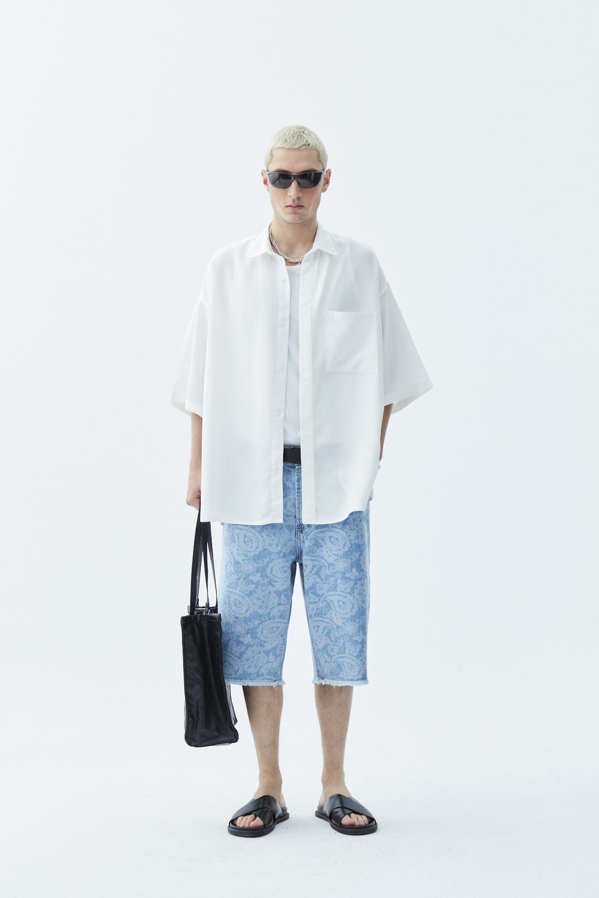 Oversized Short-Sleeve Linen Shirt with One Pocket