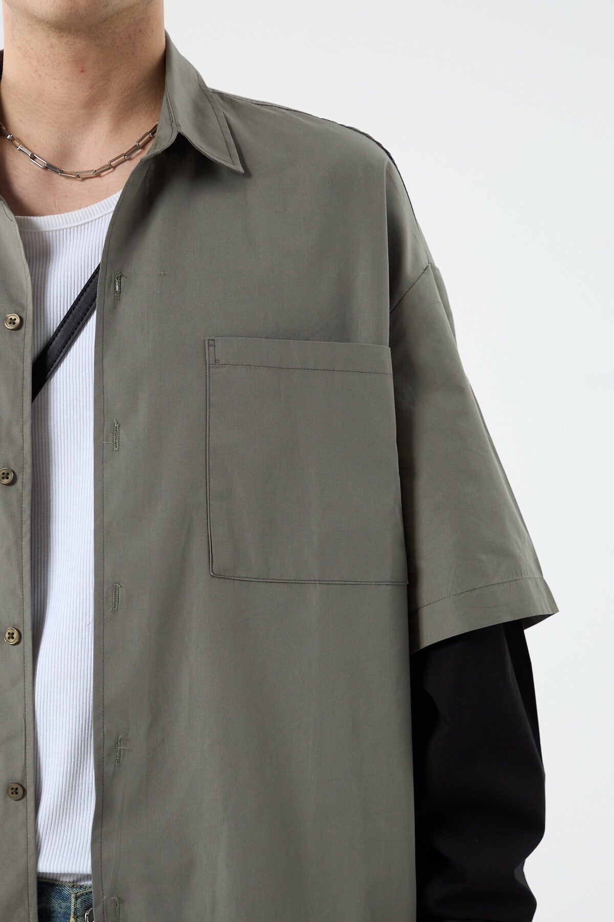 Oversized Long-Sleeve Shirt with Double-Sleeve Detail