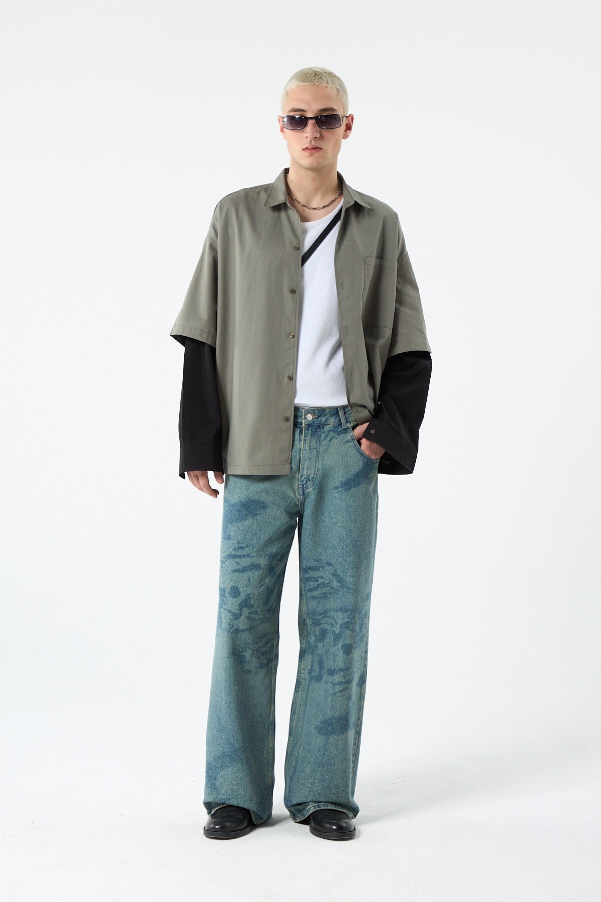 Oversized Long-Sleeve Shirt with Double-Sleeve Detail