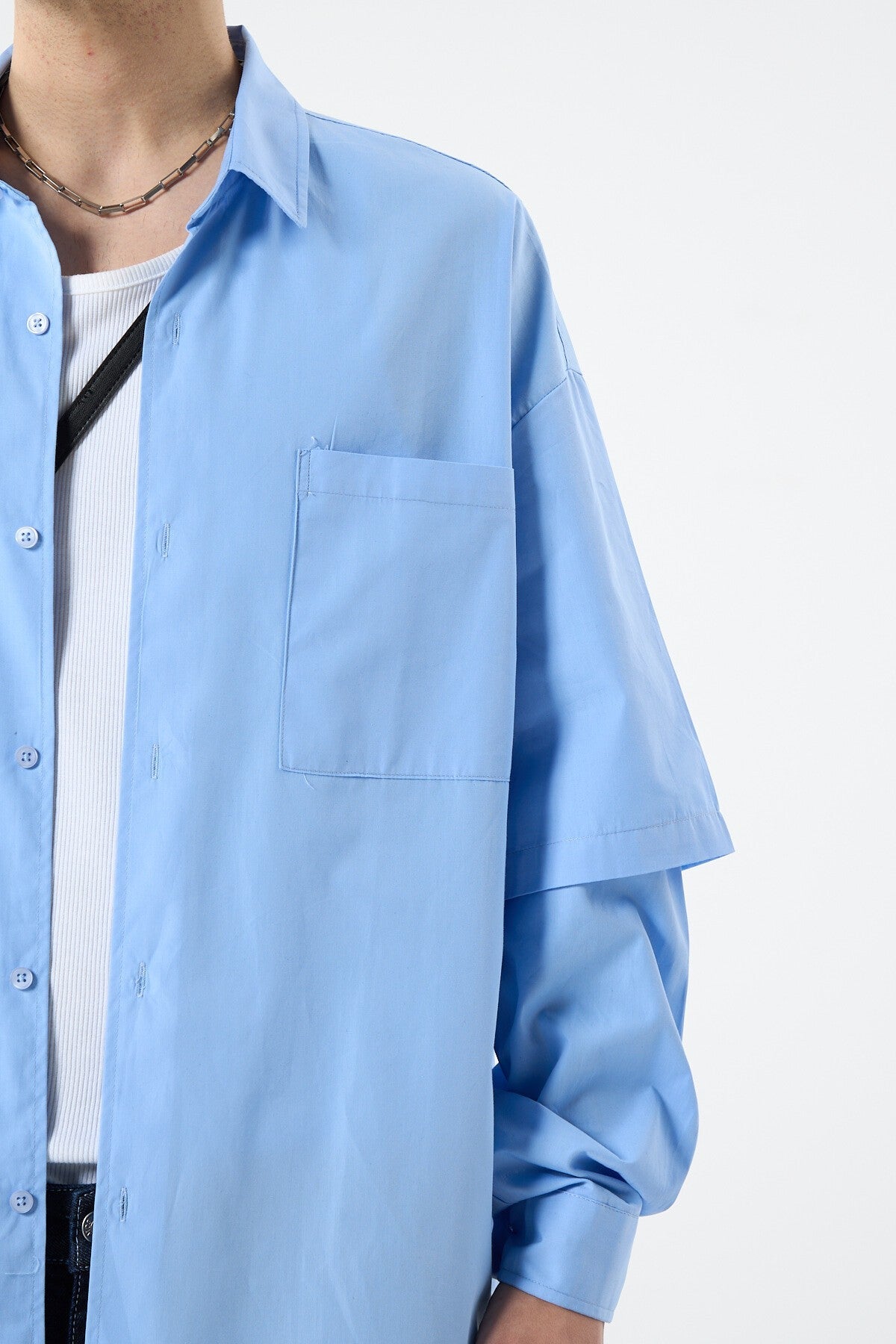 Oversized Long-Sleeve Shirt with Double-Sleeve Detail