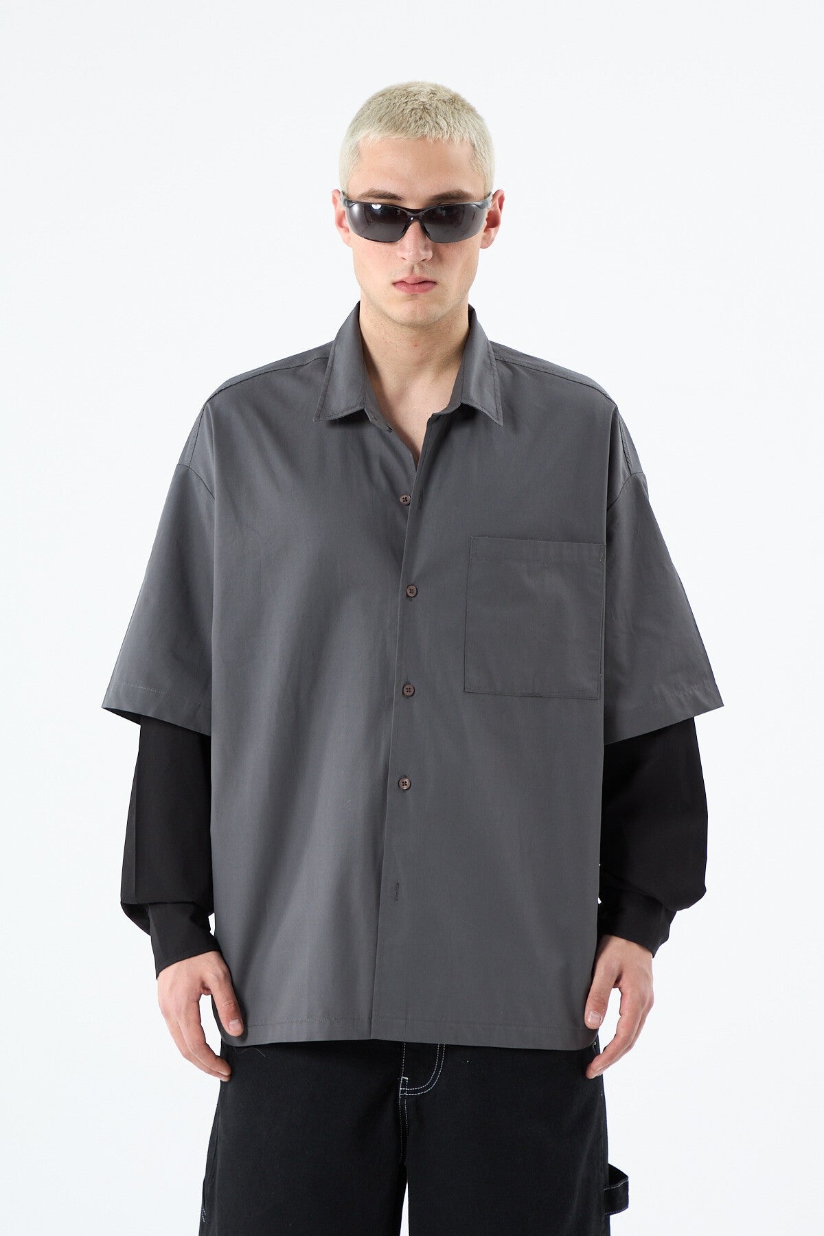 Oversized Long-Sleeve Shirt with Double-Sleeve Detail