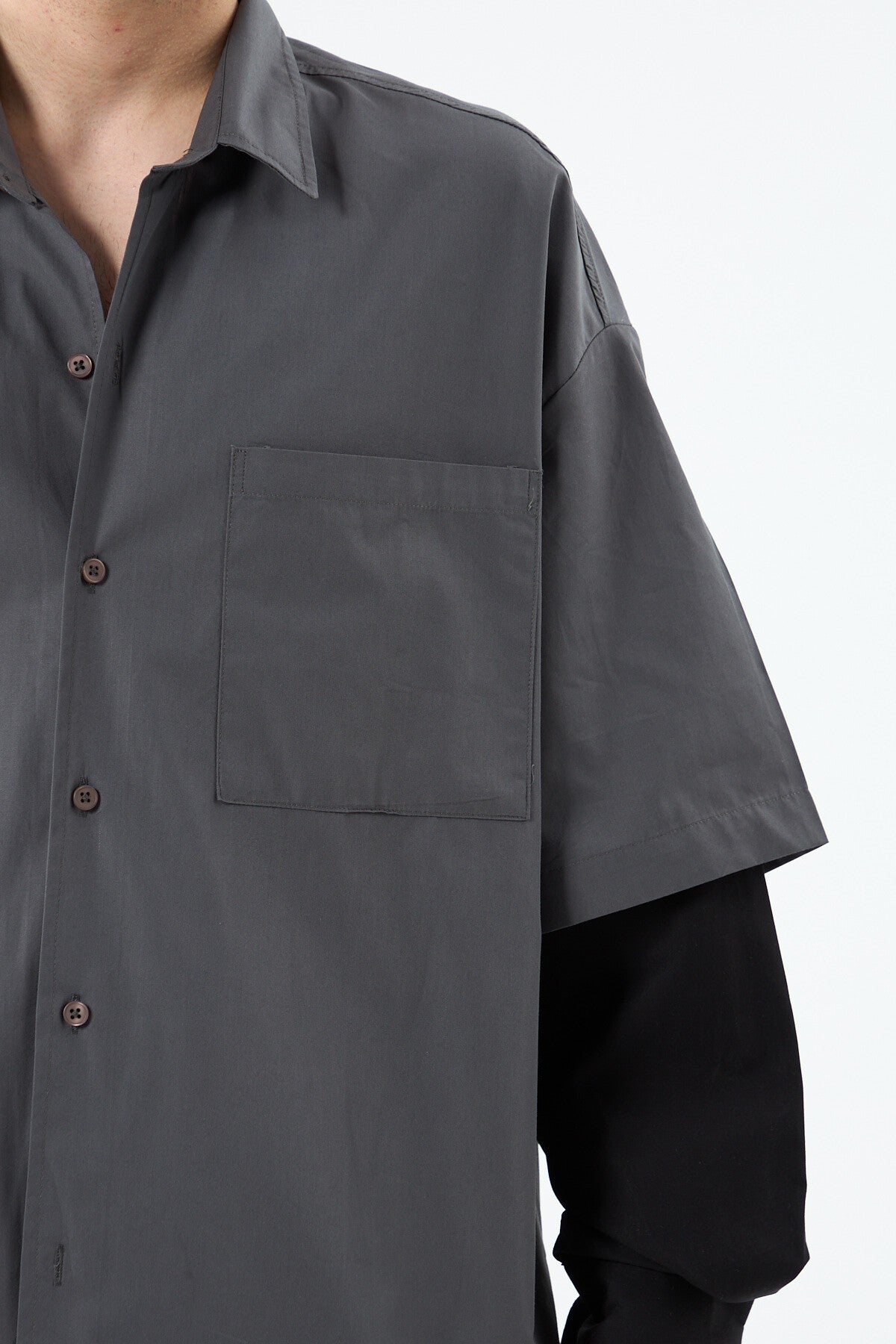 Oversized Long-Sleeve Shirt with Double-Sleeve Detail