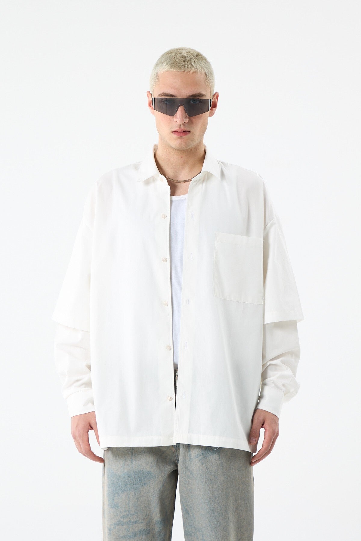 Oversized Long-Sleeve Shirt with Double-Sleeve Detail