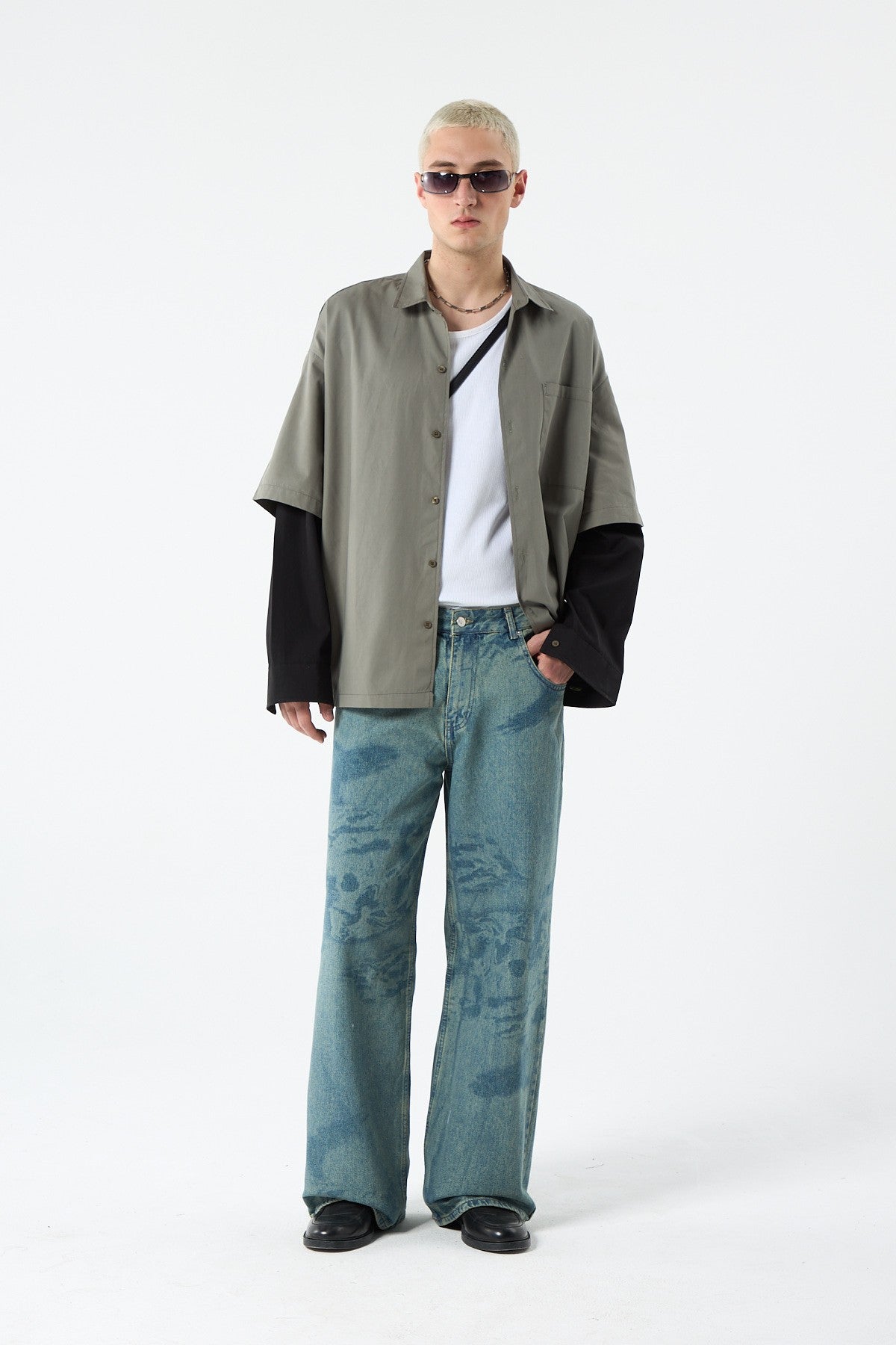 Oversized Long-Sleeve Shirt with Double-Sleeve Detail
