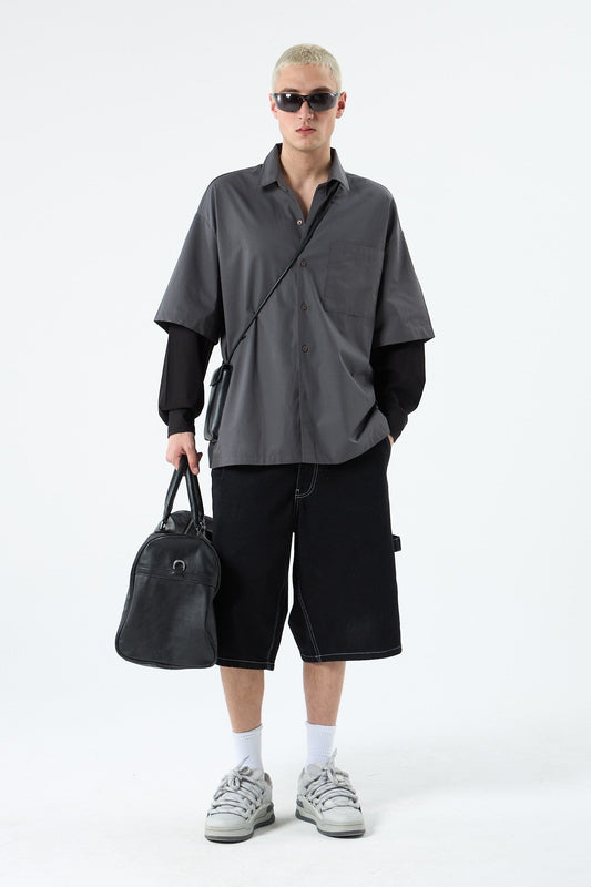 Oversized Long-Sleeve Shirt with Double-Sleeve Detail