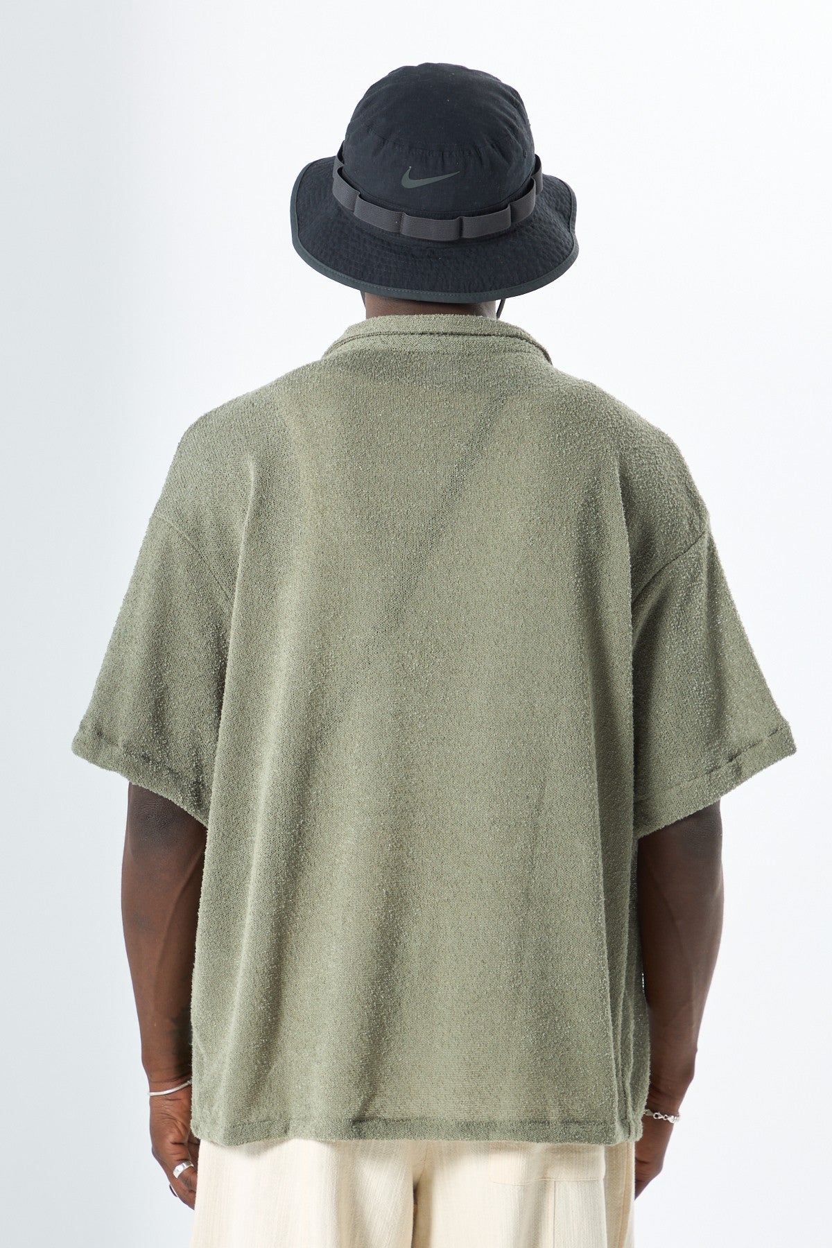 Oversized Towel-Weave Short-Sleeve Single-Pocket Shirt