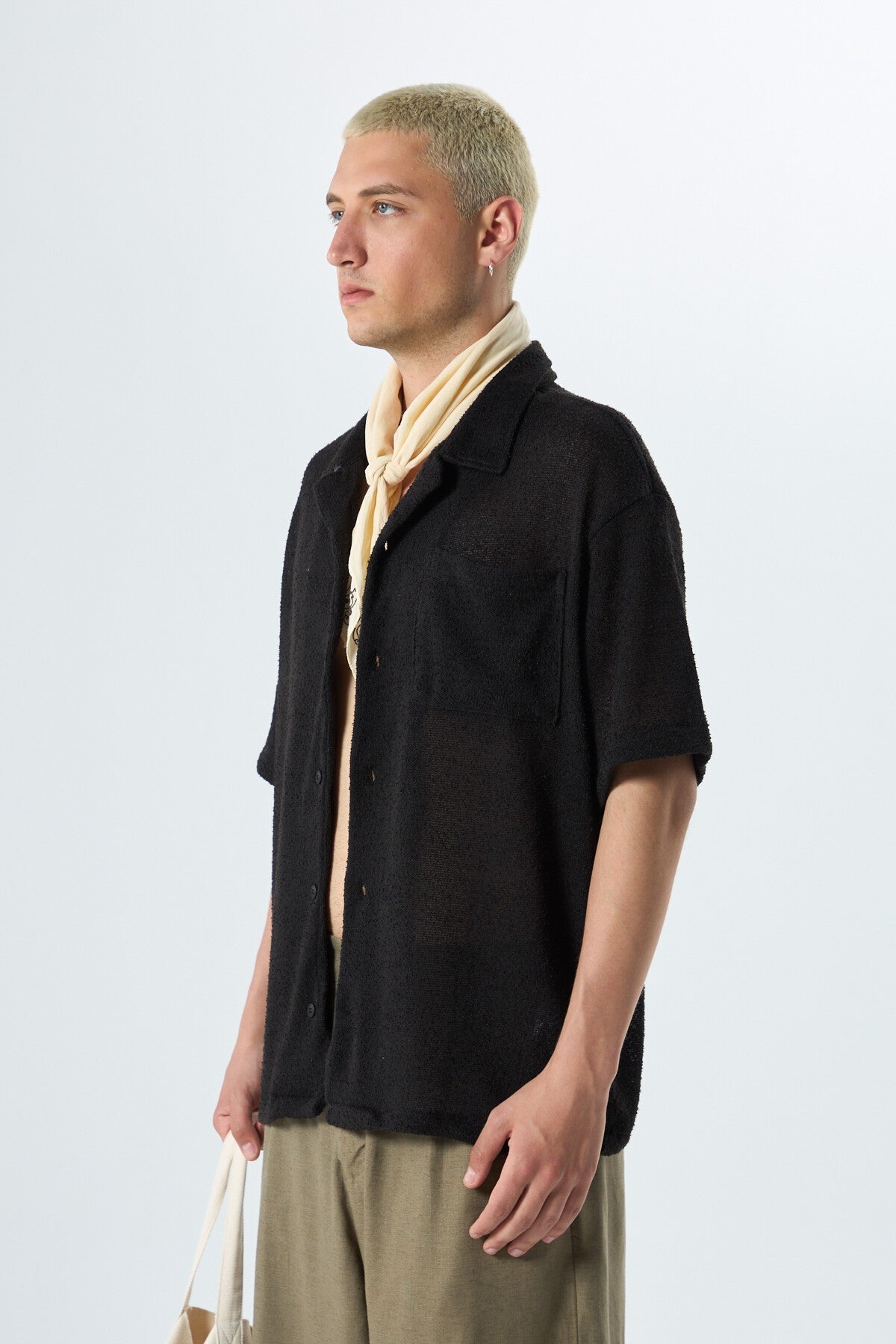 Oversized Towel-Weave Short-Sleeve Single-Pocket Shirt