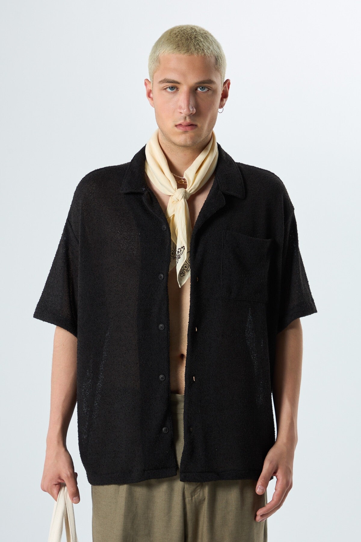 Oversized Towel-Weave Short-Sleeve Single-Pocket Shirt