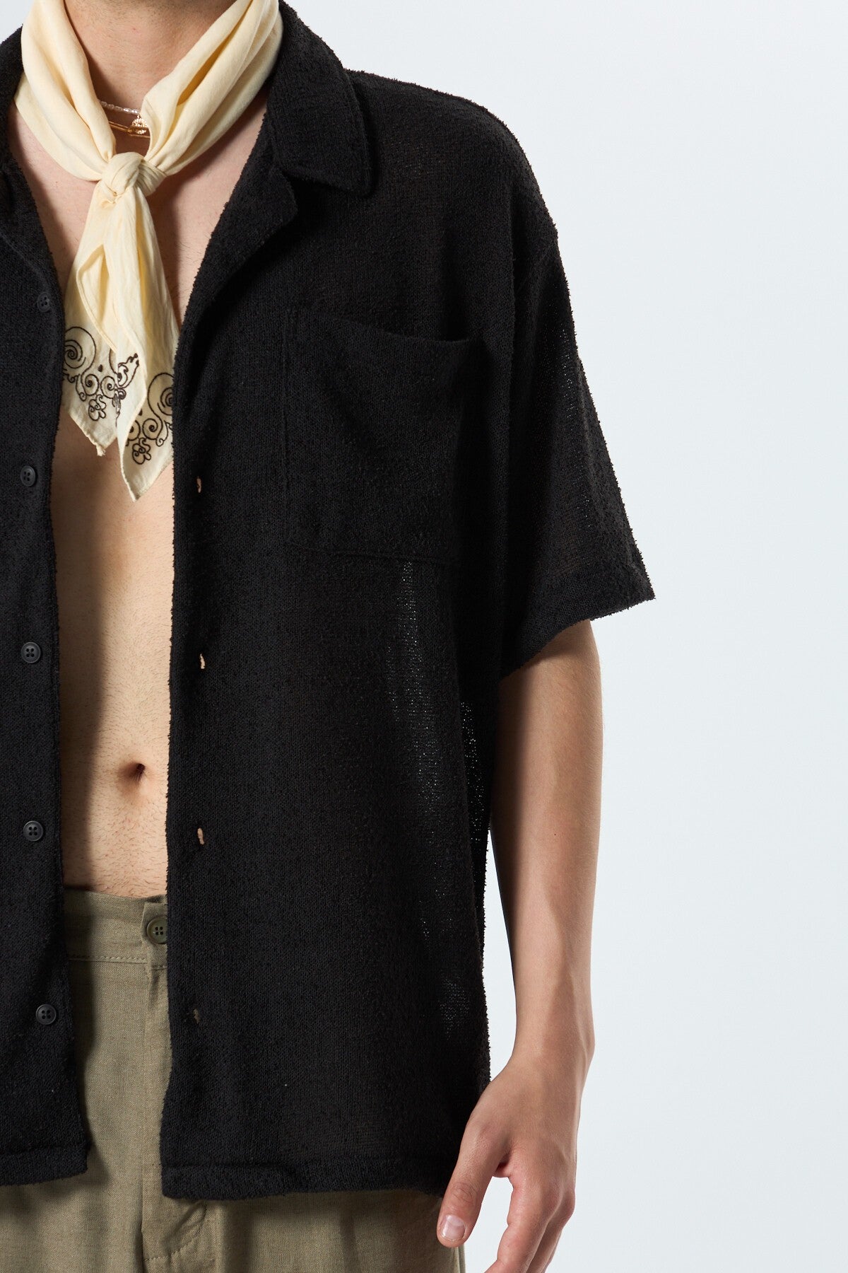 Oversized Towel-Weave Short-Sleeve Single-Pocket Shirt