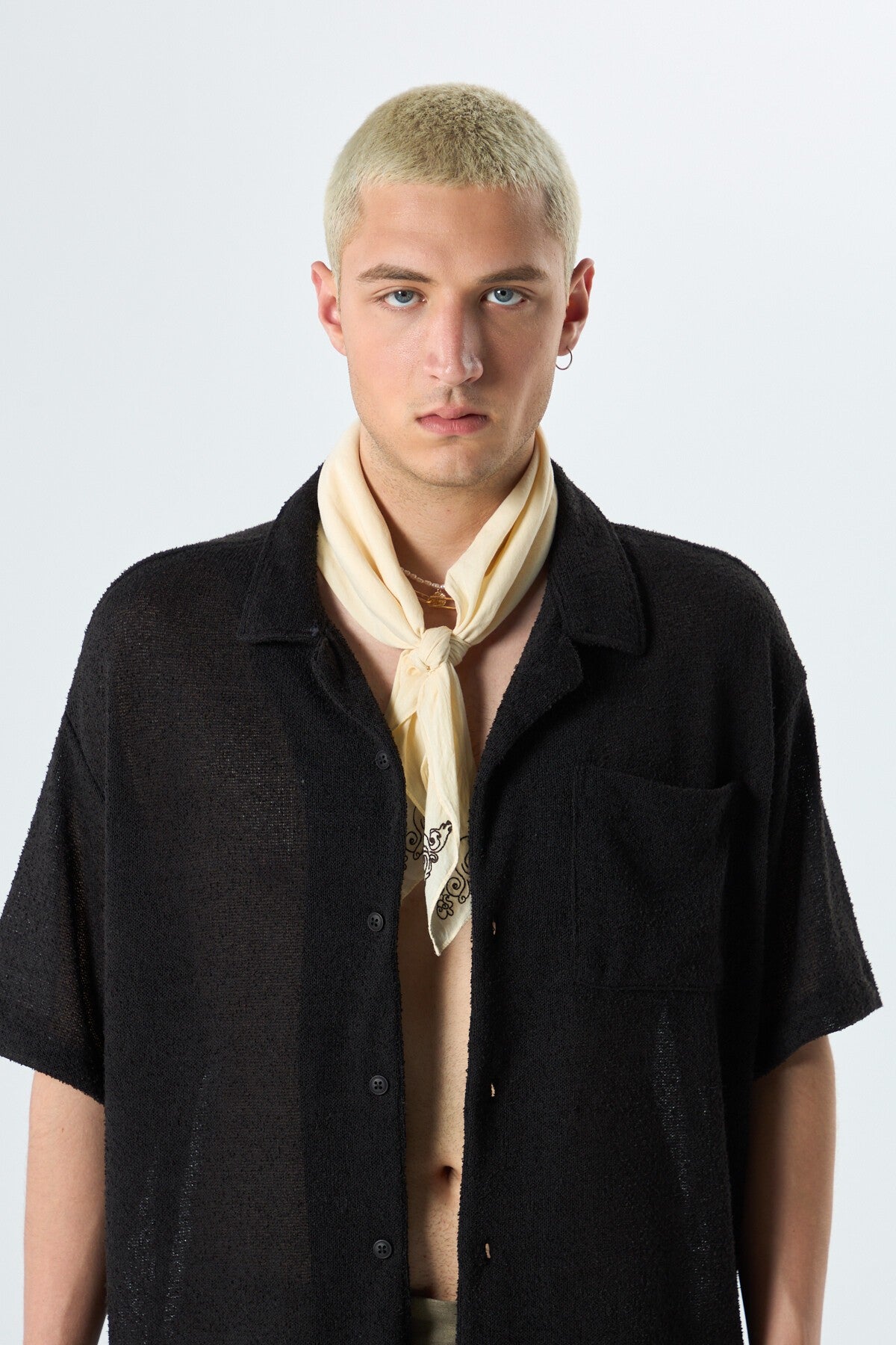 Oversized Towel-Weave Short-Sleeve Single-Pocket Shirt