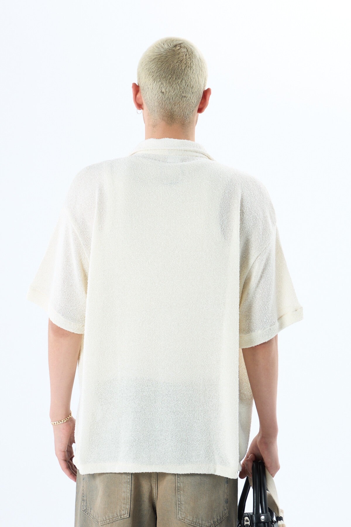 Oversized Towel-Weave Short-Sleeve Single-Pocket Shirt
