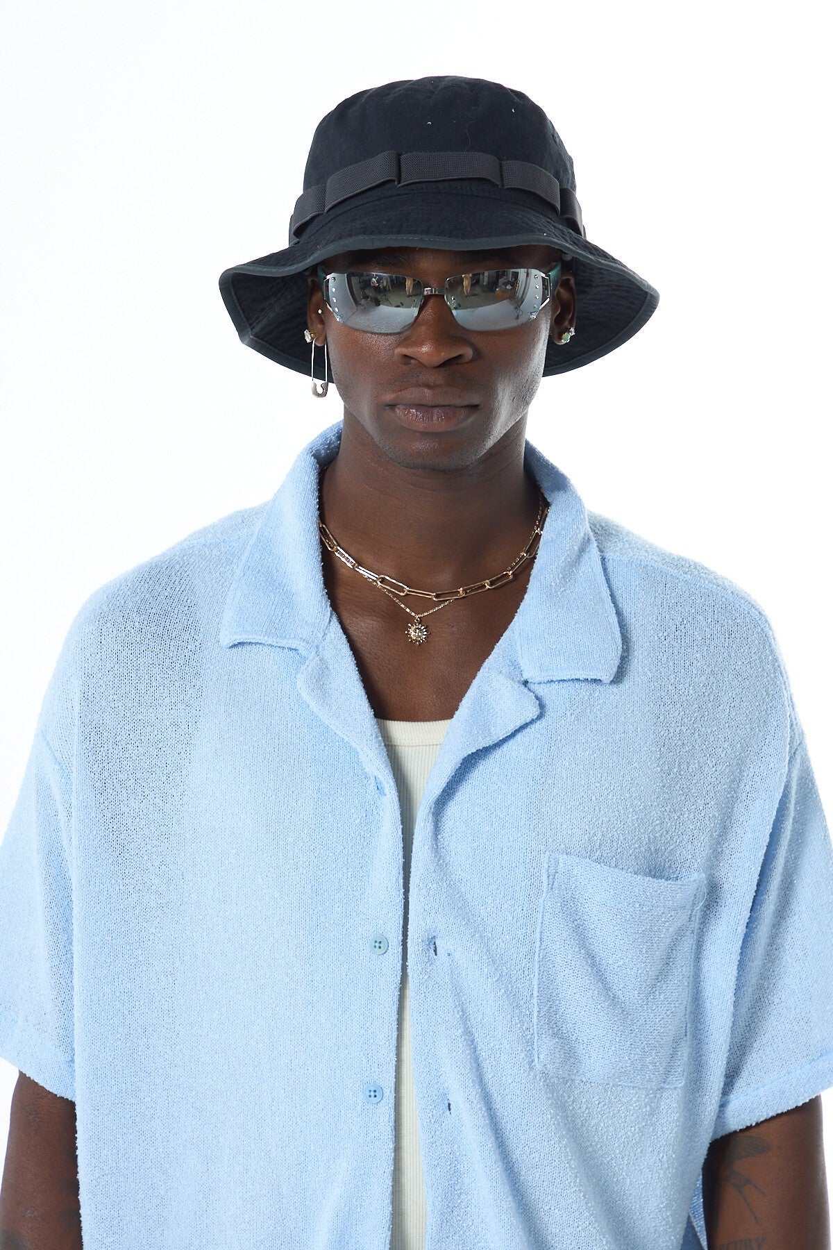 Oversized Towel-Weave Short-Sleeve Single-Pocket Shirt