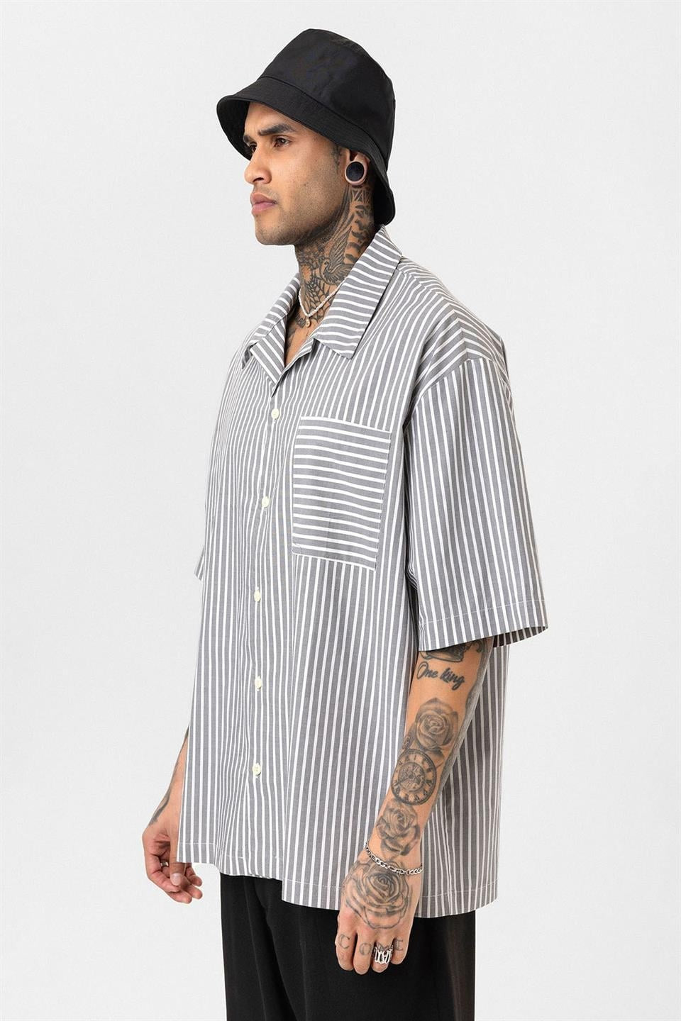 Striped Short-Sleeve Oversized Shirt
