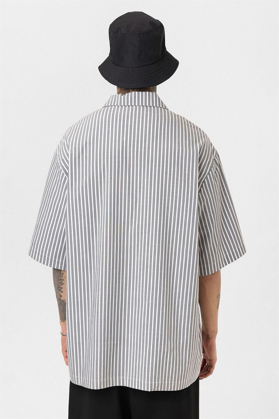 Striped Short-Sleeve Oversized Shirt