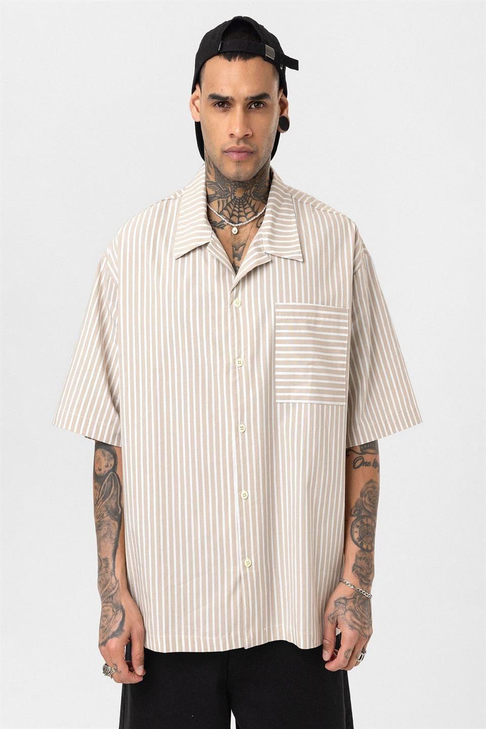 Striped Short-Sleeve Oversized Shirt