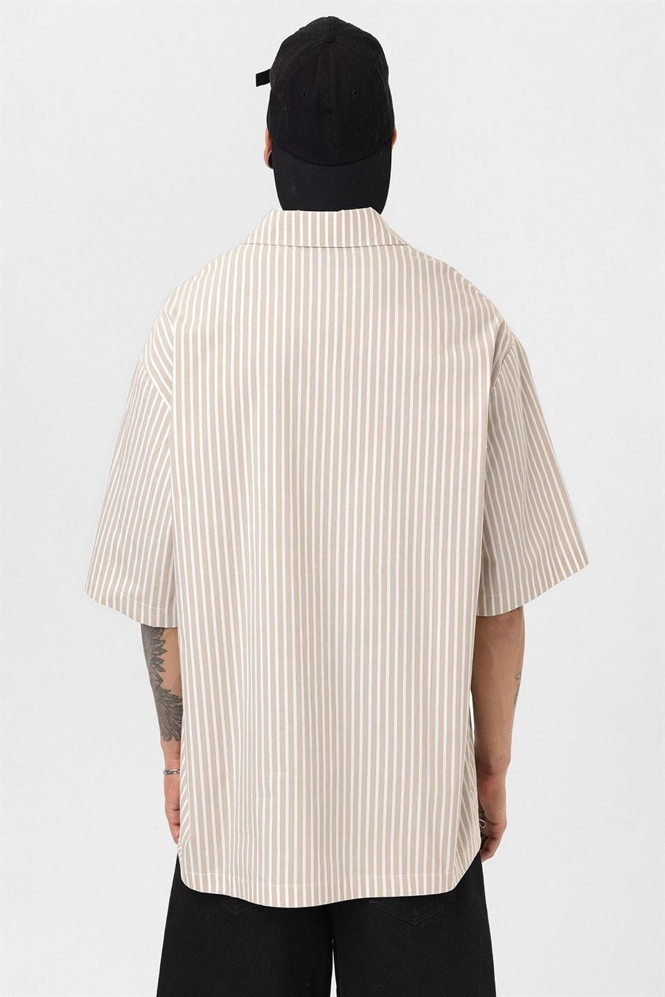 Striped Short-Sleeve Oversized Shirt