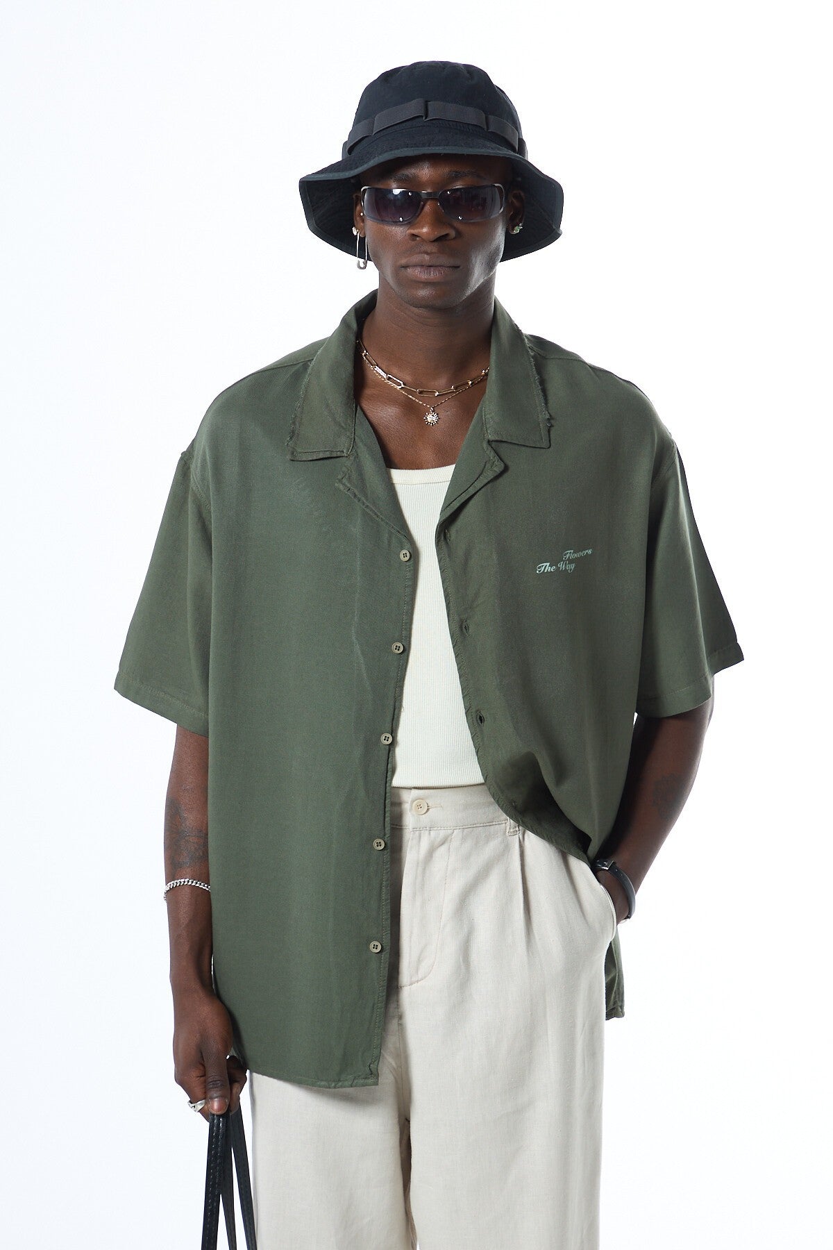 Oversized Short-Sleeve Shirt with Back Print, No Pockets, Washed Finish