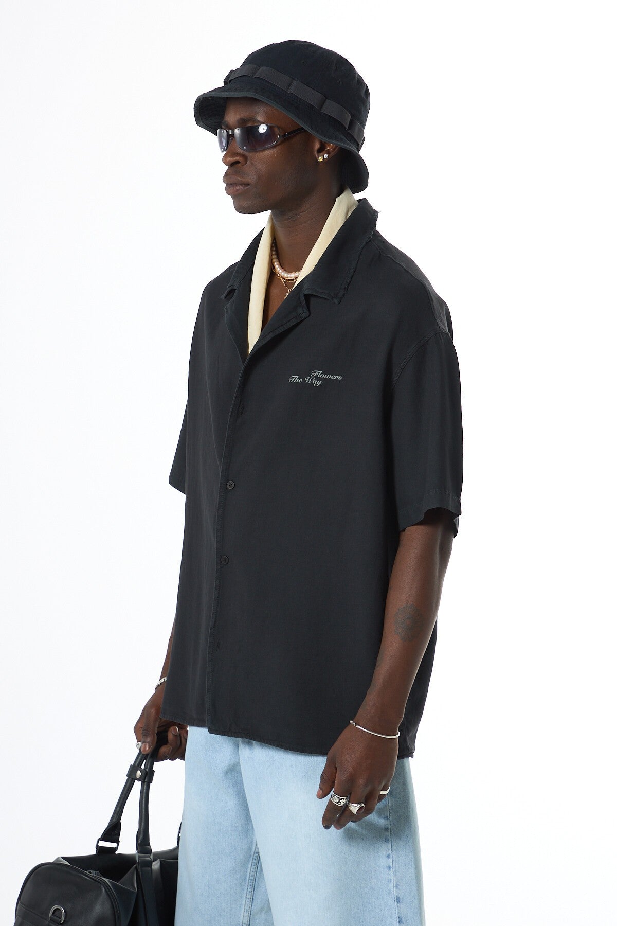 Oversized Short-Sleeve Shirt with Back Print, No Pockets, Washed Finish