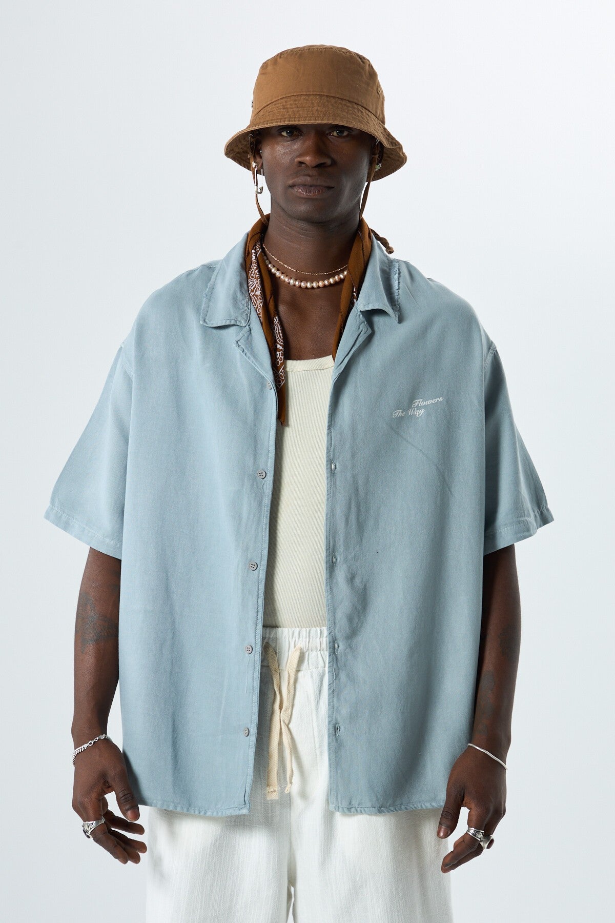 Oversized Short-Sleeve Shirt with Back Print, No Pockets, Washed Finish
