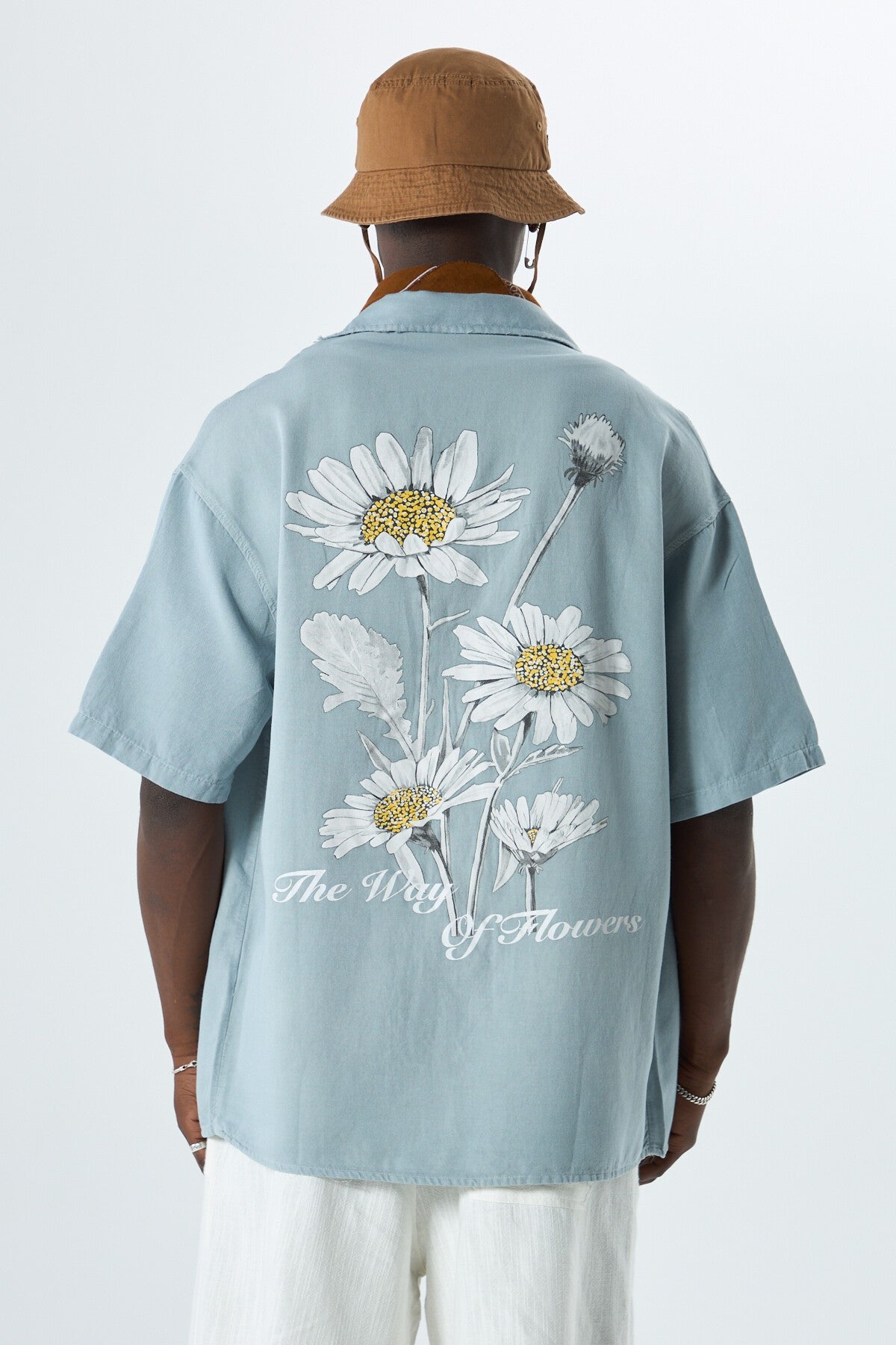 Oversized Short-Sleeve Shirt with Back Print, No Pockets, Washed Finish